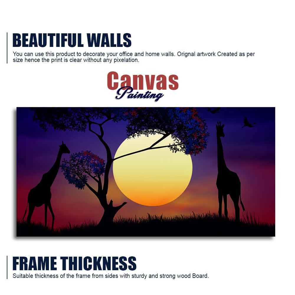 Pair of Giraffe at Night Canvas Wall Painting - Image 6