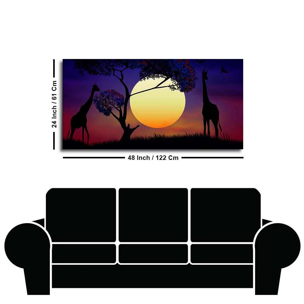 Pair of Giraffe at Night Canvas Wall Painting - Image 7