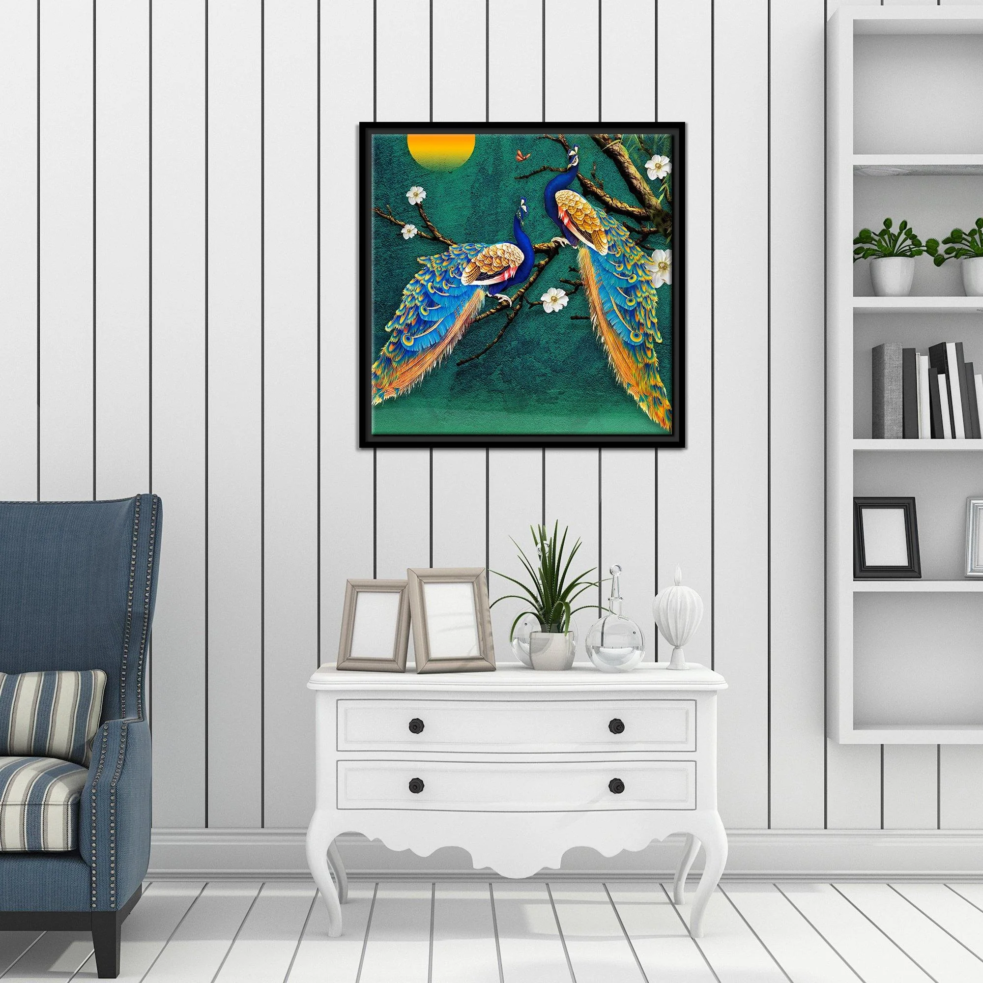 Pair of Peacock Floating Canvas Wall Painting Frame - Image 4