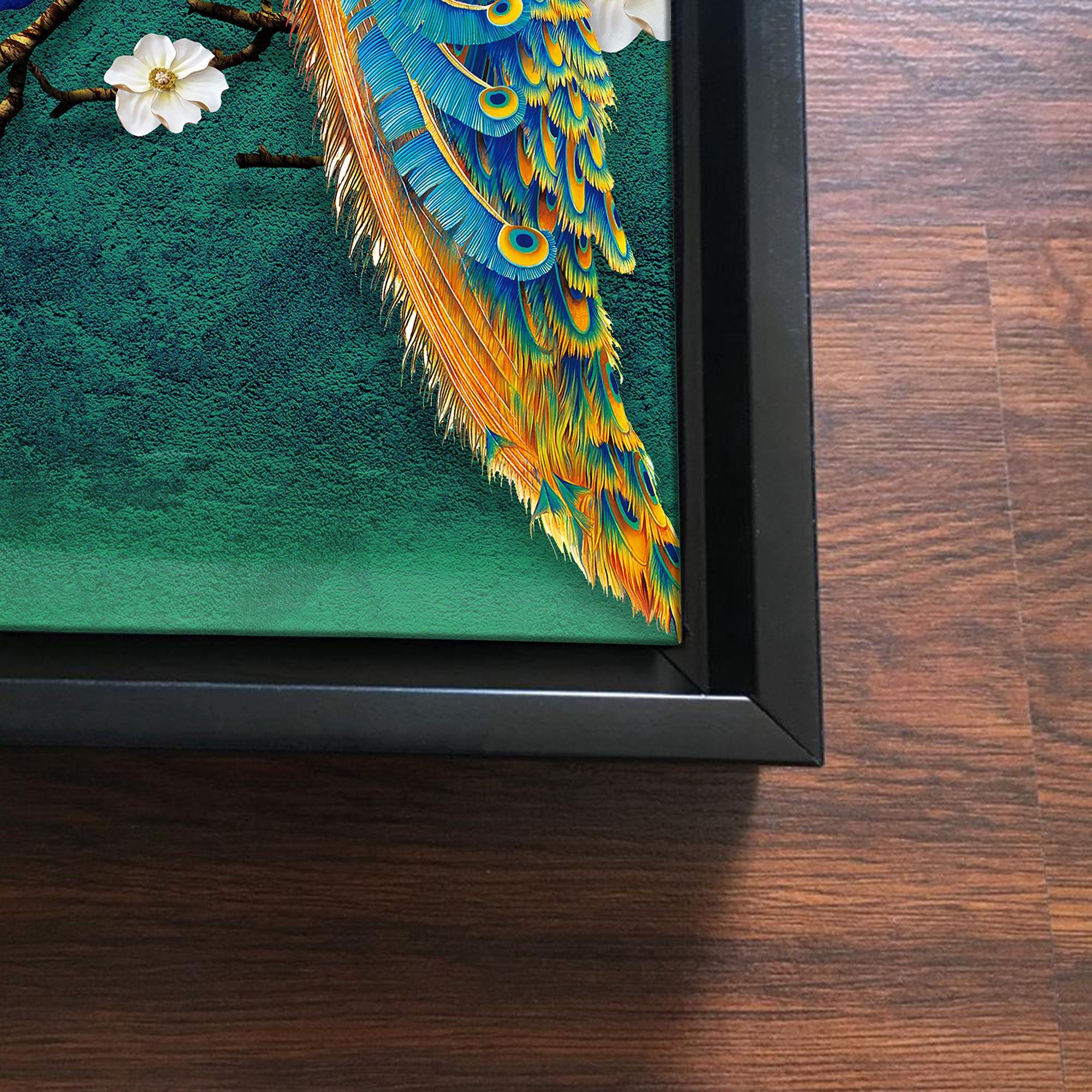Pair of Peacock Floating Canvas Wall Painting Frame - Image 5