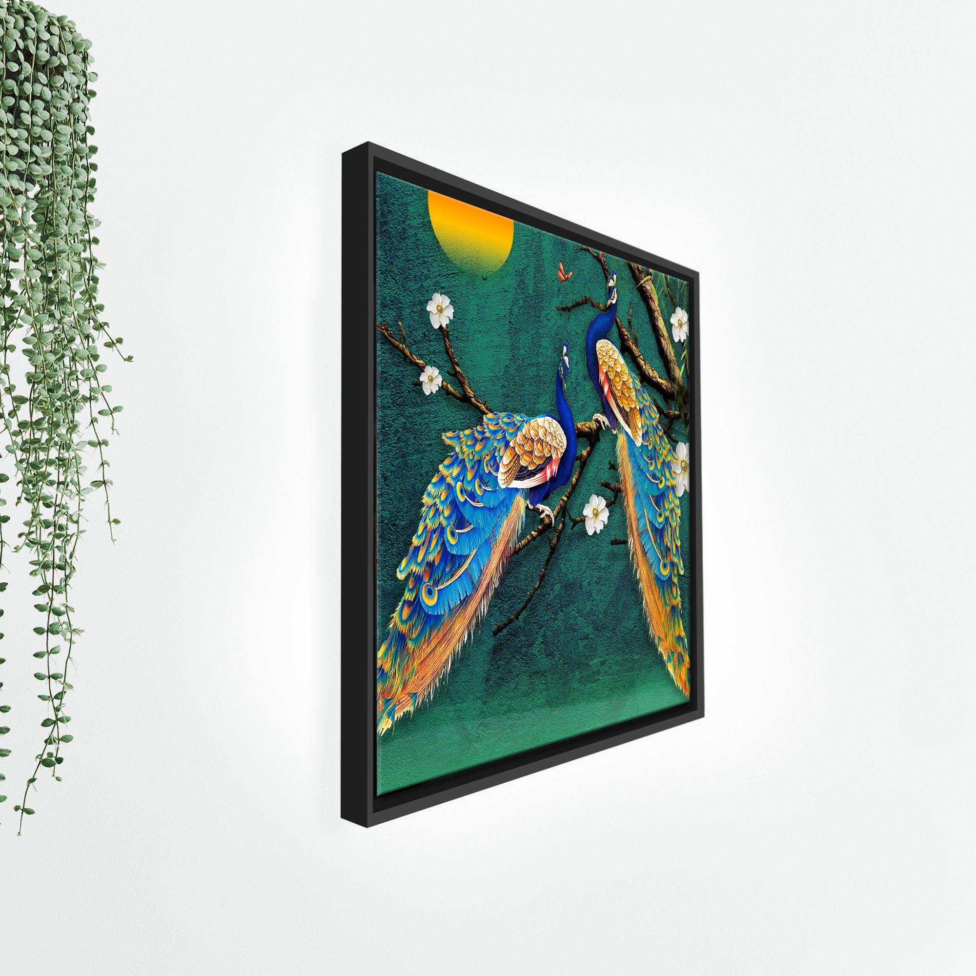 Pair of Peacock Floating Canvas Wall Painting Frame - Image 7