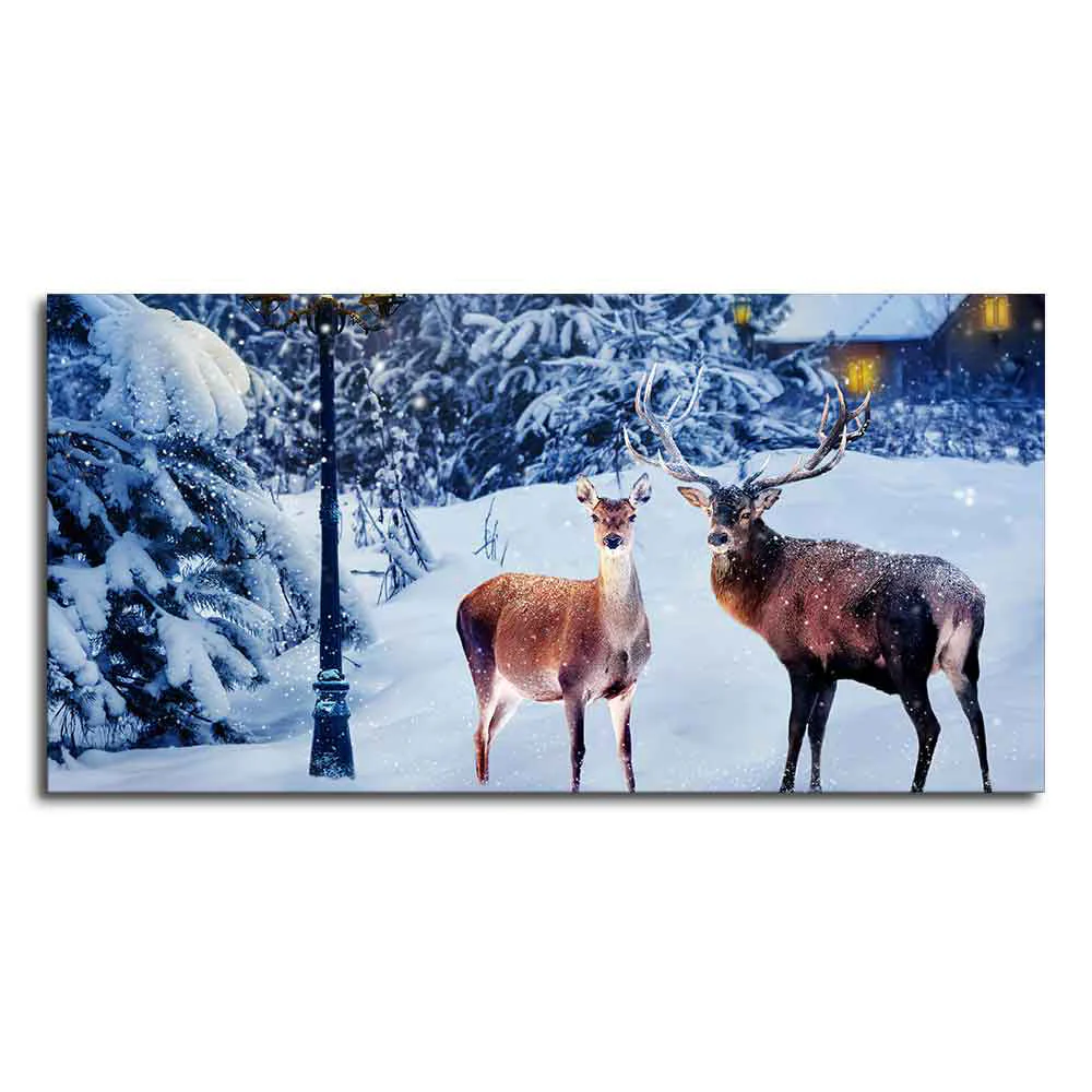 Pair of Red Deer in Snowy Forest Premium Wall Painting - Image 4