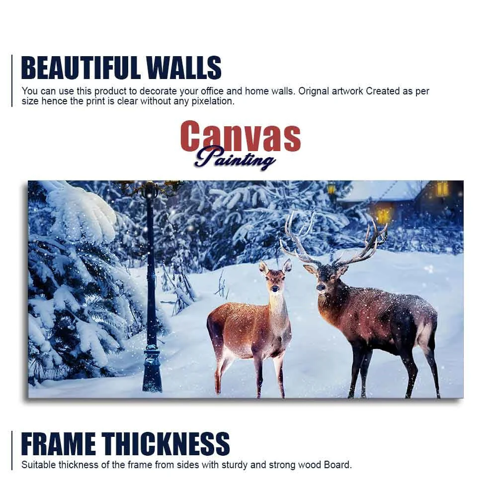 Pair of Red Deer in Snowy Forest Premium Wall Painting - Image 6