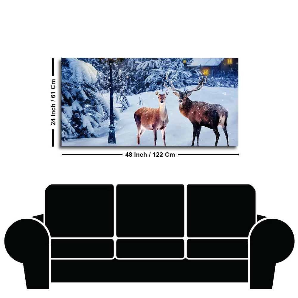 Pair of Red Deer in Snowy Forest Premium Wall Painting - Image 7
