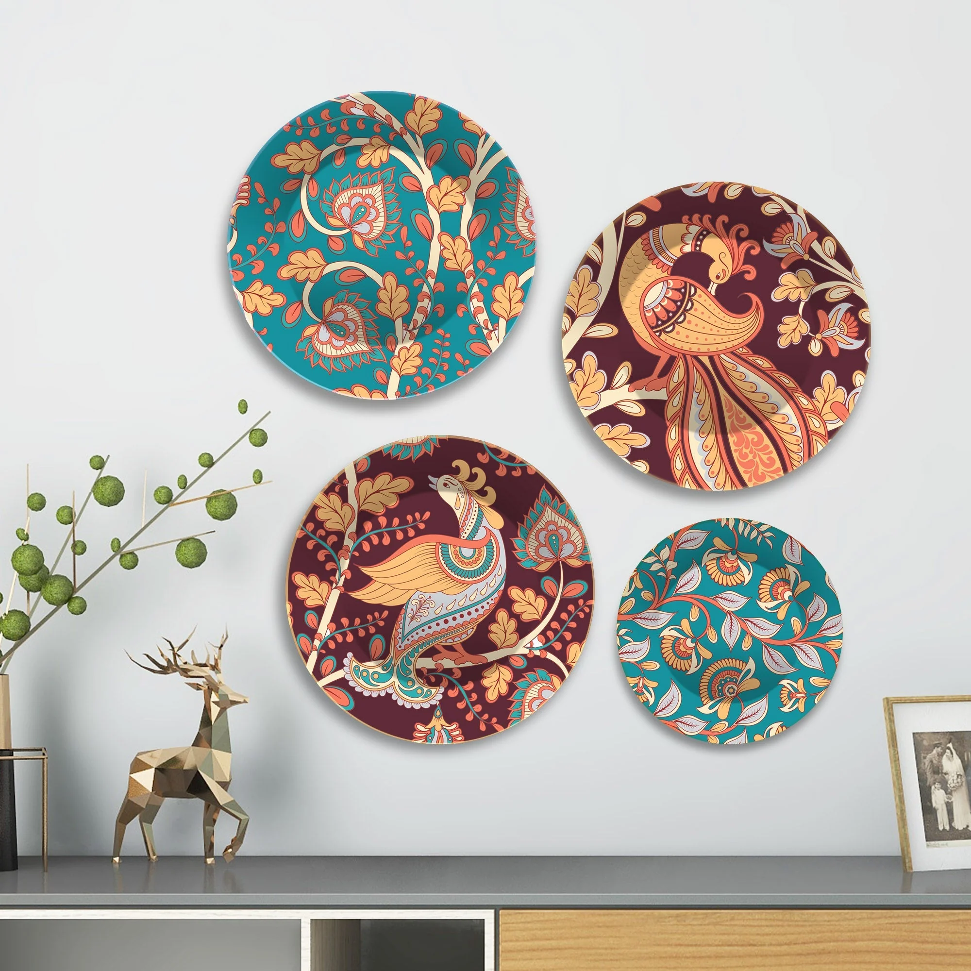 Paisley Artistic Pattern Premium Wall Plates Painting Set of Four - Image 3