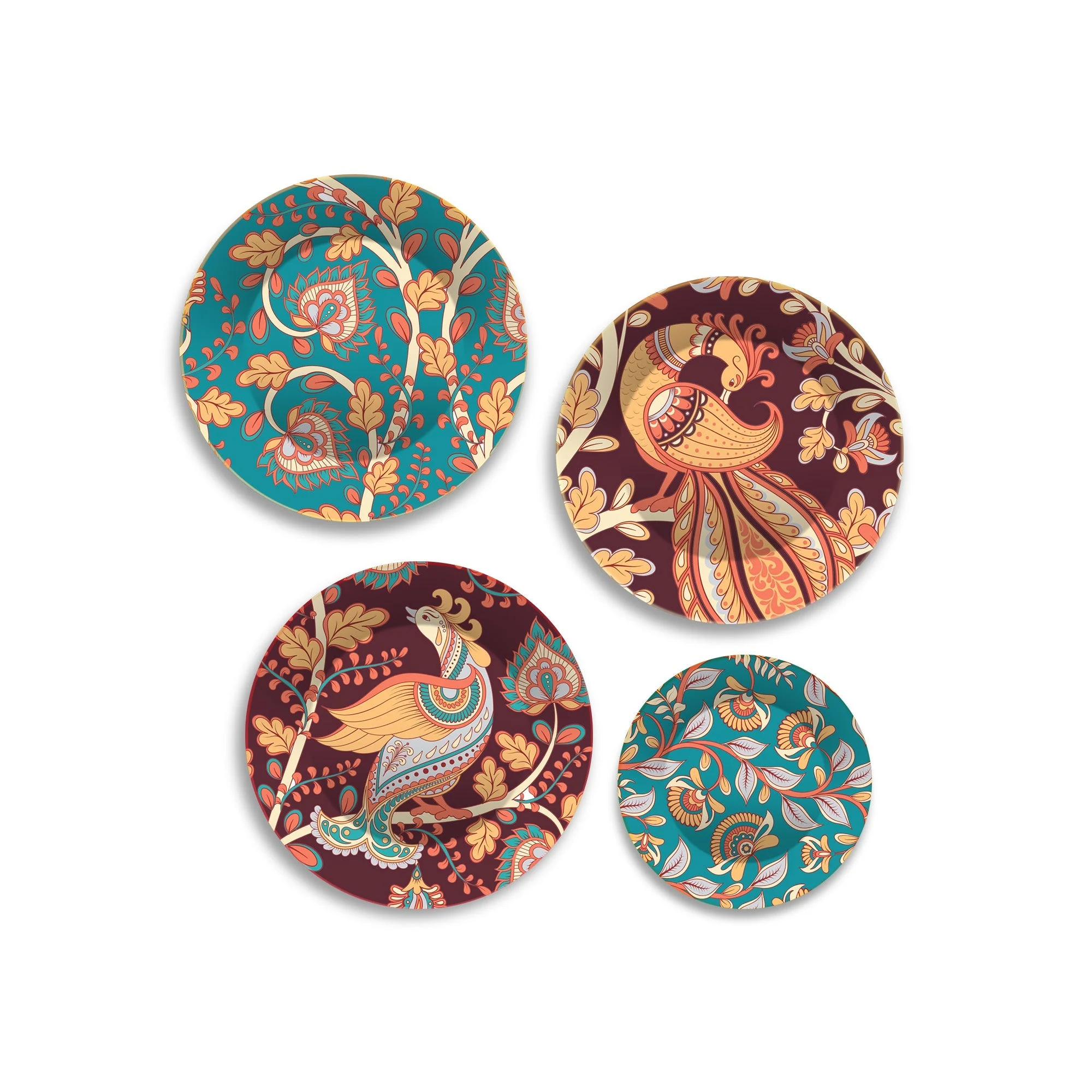 Paisley Artistic Pattern Premium Wall Plates Painting Set of Four - Image 4