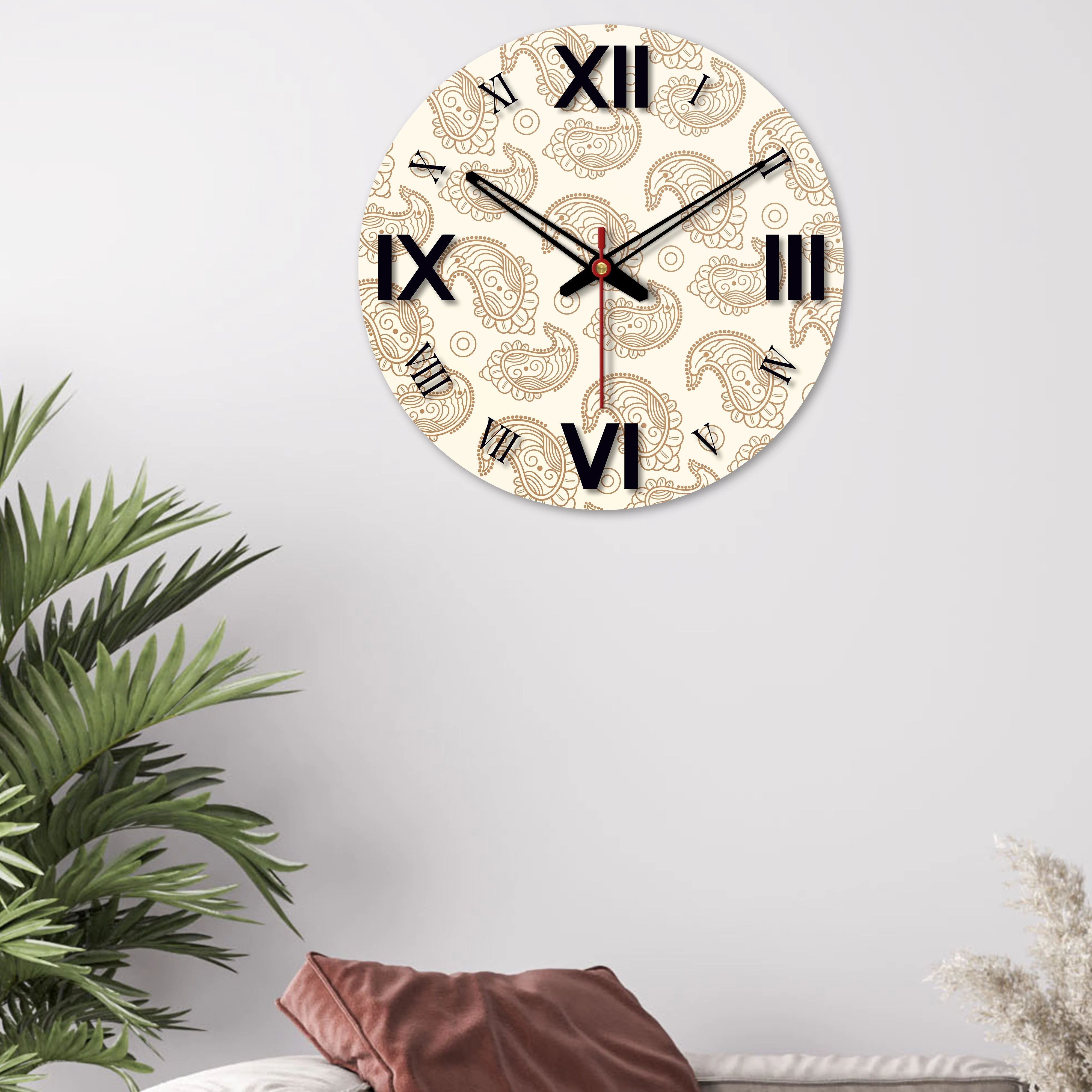 Paisley Design Wooden Wall Clock For Living Room