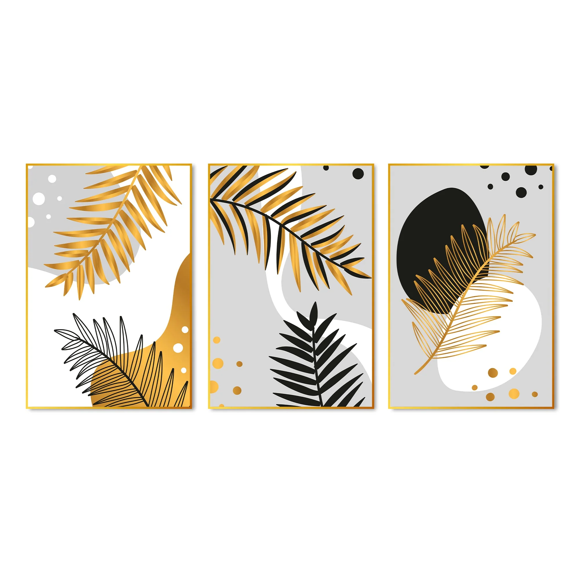 Palm Leaf Floating Canvas Wall Painting Set of Three - Image 4
