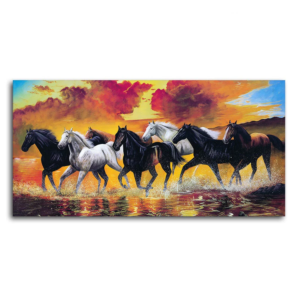 Panoramic Running Seven Horses Abstract Wall Painting - Image 5