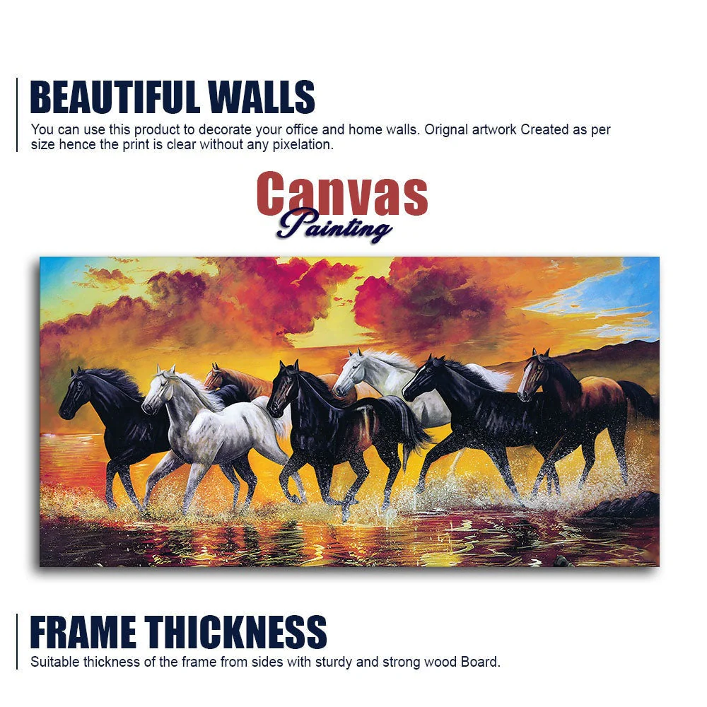 Panoramic Running Seven Horses Abstract Wall Painting - Image 6