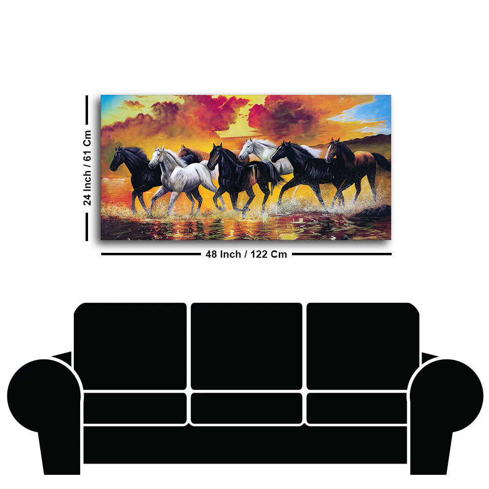 Panoramic Running Seven Horses Abstract Wall Painting - Image 7