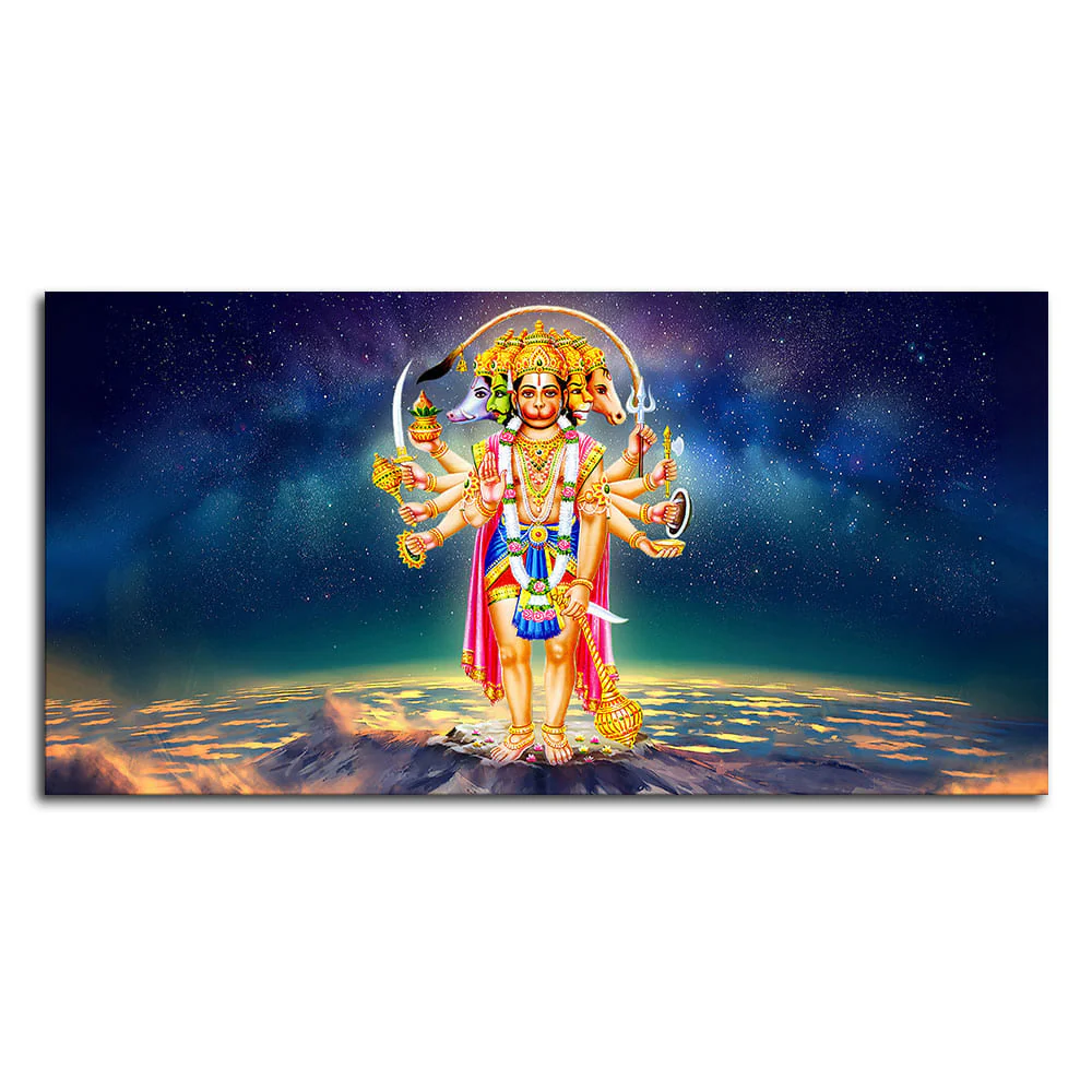 Panchmukhi Bajrangbali Scenery Premium Canvas Wall Painting - Image 4