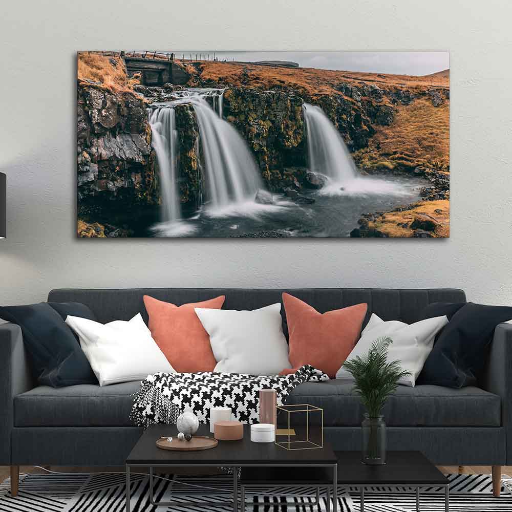 Panoramic Canvas Wall Painting of Amazing Waterfall in Iceland - Image 2