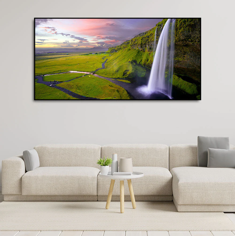 Panoramic Canvas Wall Painting of Unreal view of Waterfall at Sunset - Image 3