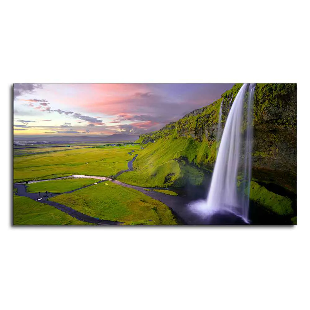 Panoramic Canvas Wall Painting of Unreal view of Waterfall at Sunset - Image 4