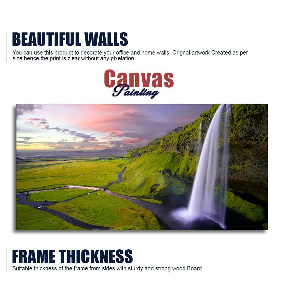 Panoramic Canvas Wall Painting of Unreal view of Waterfall at Sunset - Image 6