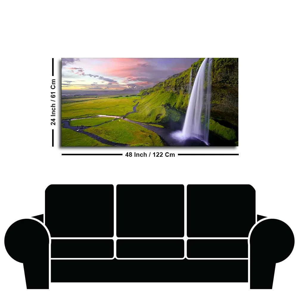Panoramic Canvas Wall Painting of Unreal view of Waterfall at Sunset - Image 7