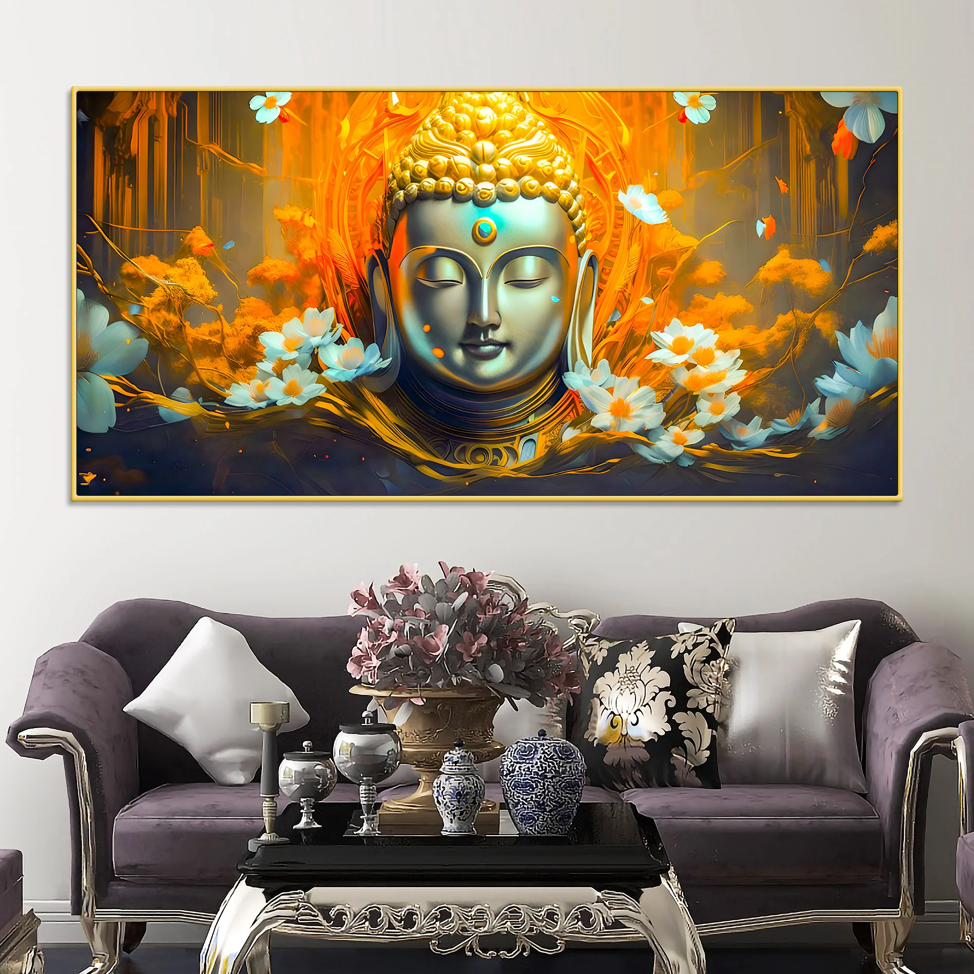Peace & Calm Buddha Canvas Painting for Living Room Wall - Image 2