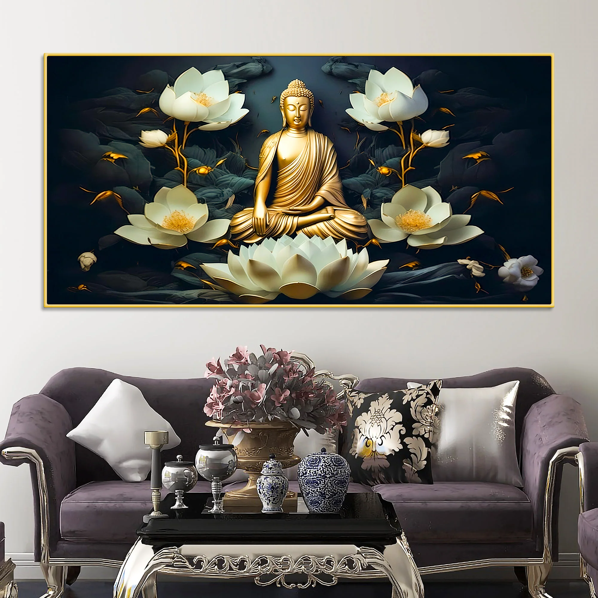 Peaceful Buddha Canvas Painting for Living Room & Bedroom - Image 2