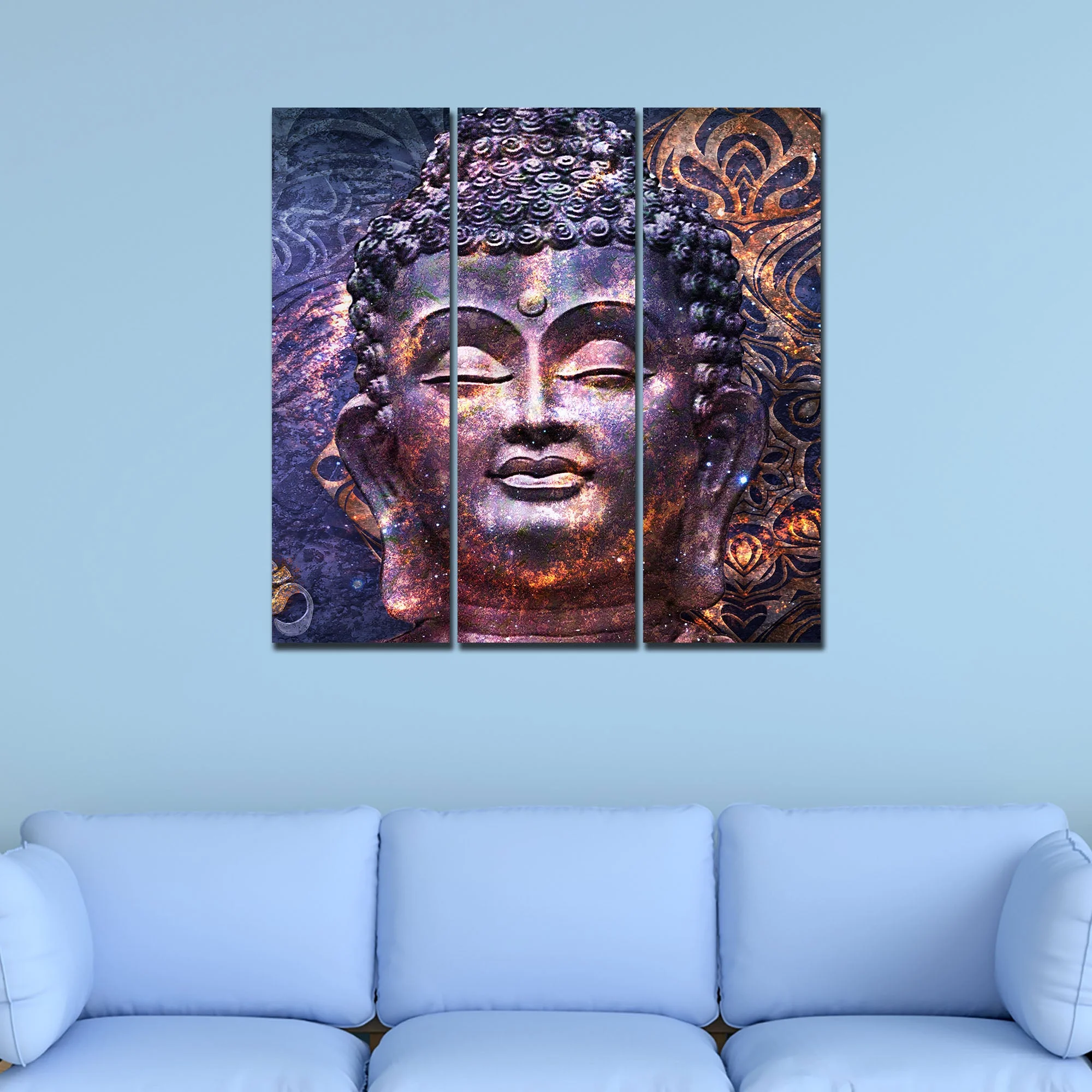 Peaceful Buddha Face Sculpture Wall Painting Three Pieces - Image 3