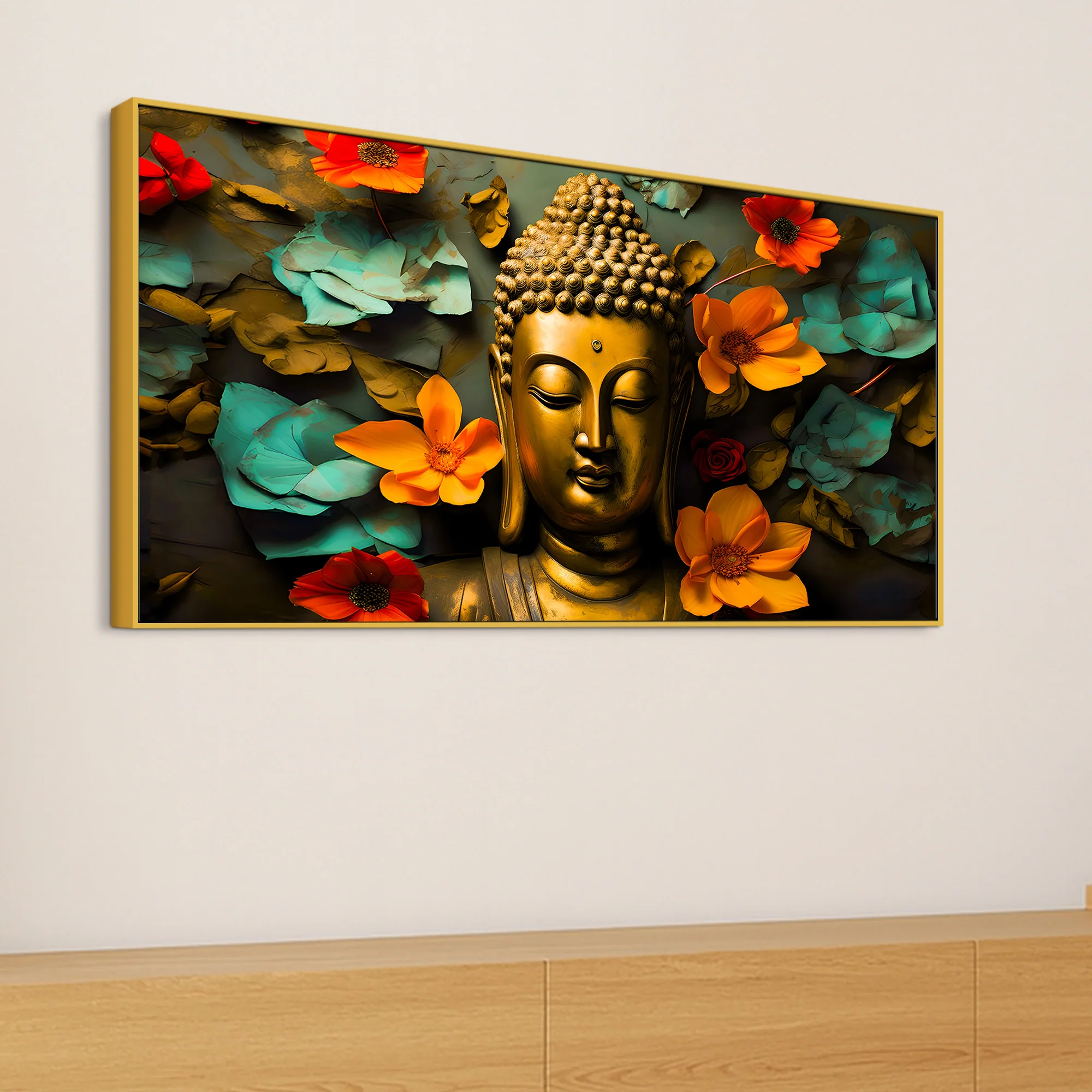 Peaceful Buddha Floral Canvas Painting for Living Room - Image 5
