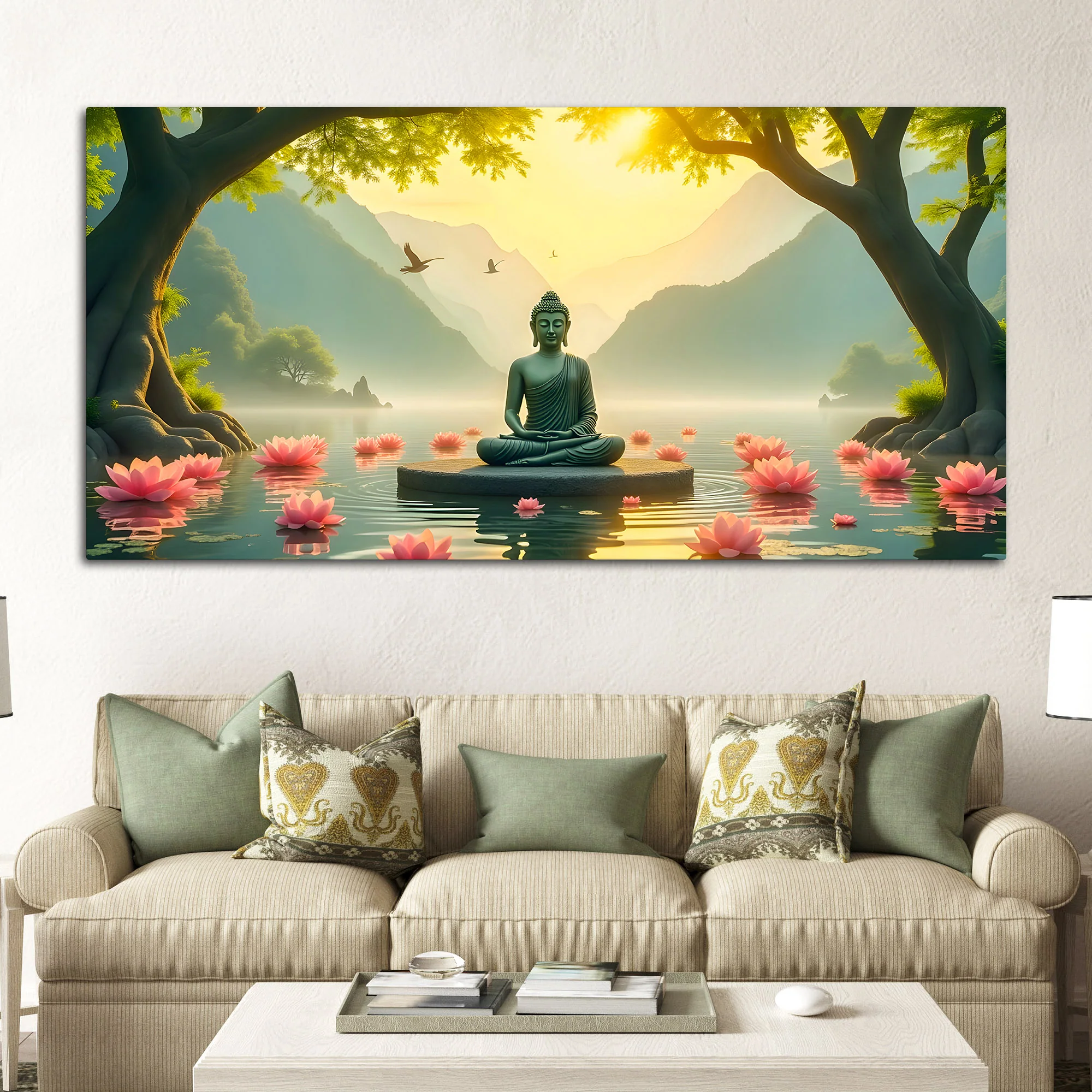 Peaceful Gautam Buddha Wall Painting on Canvas - Image 3