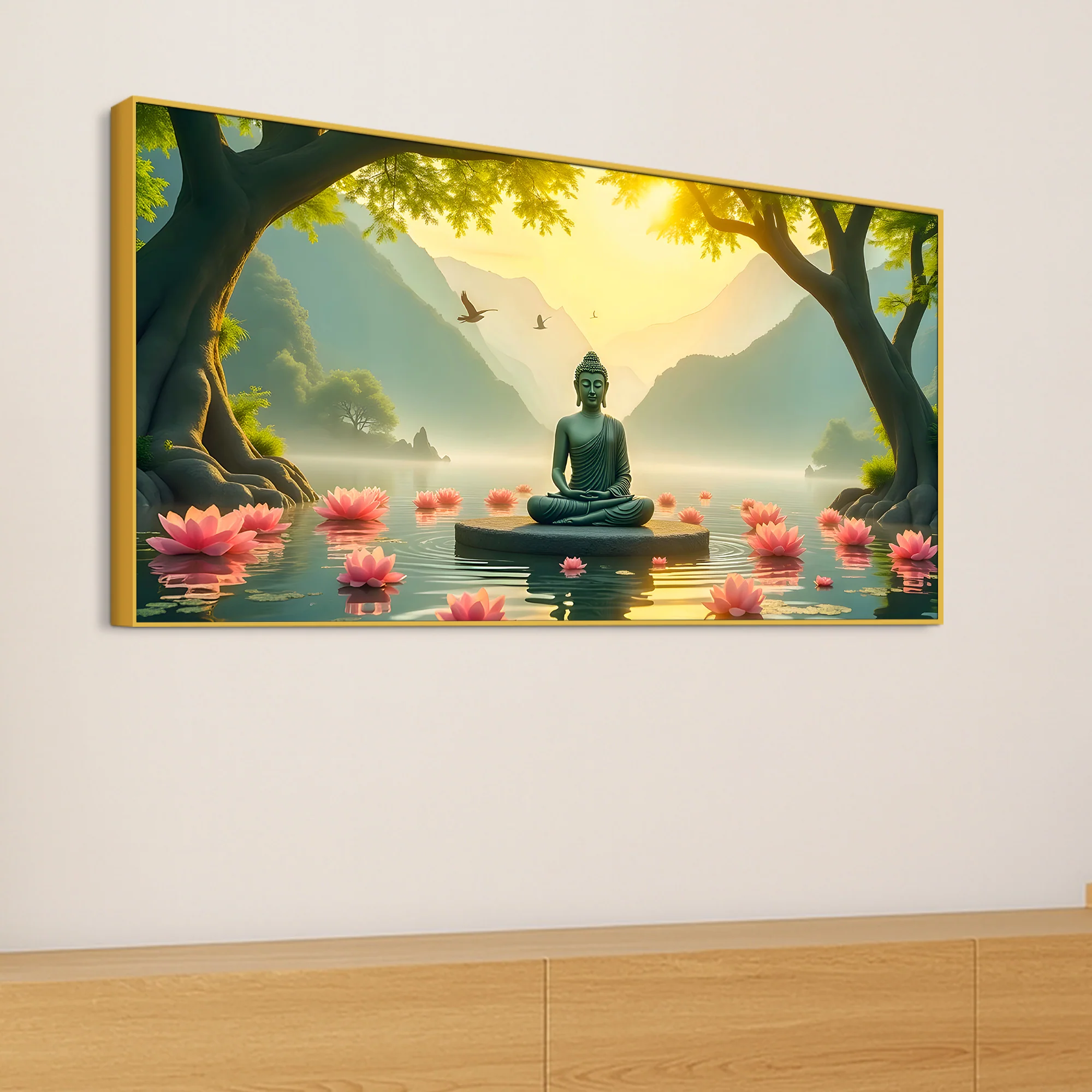 Peaceful Gautam Buddha Wall Painting on Canvas - Image 5