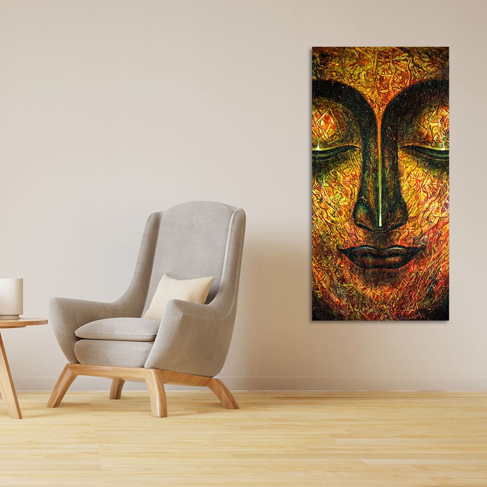Peaceful Golden Textured Art Buddha Wall Painting - Image 2