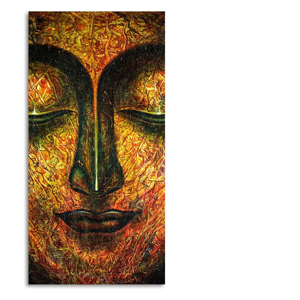 Peaceful Golden Textured Art Buddha Wall Painting - Image 4