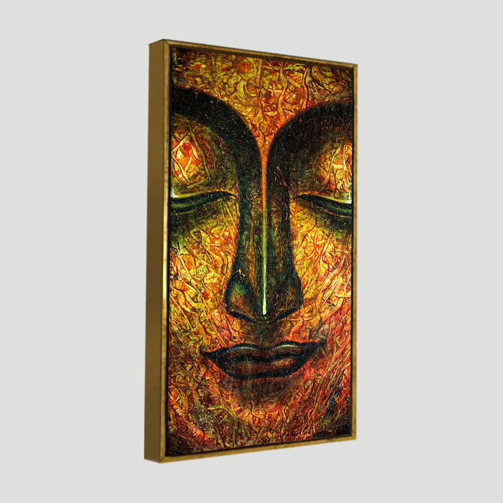 Peaceful Golden Textured Art Buddha Wall Painting - Image 5