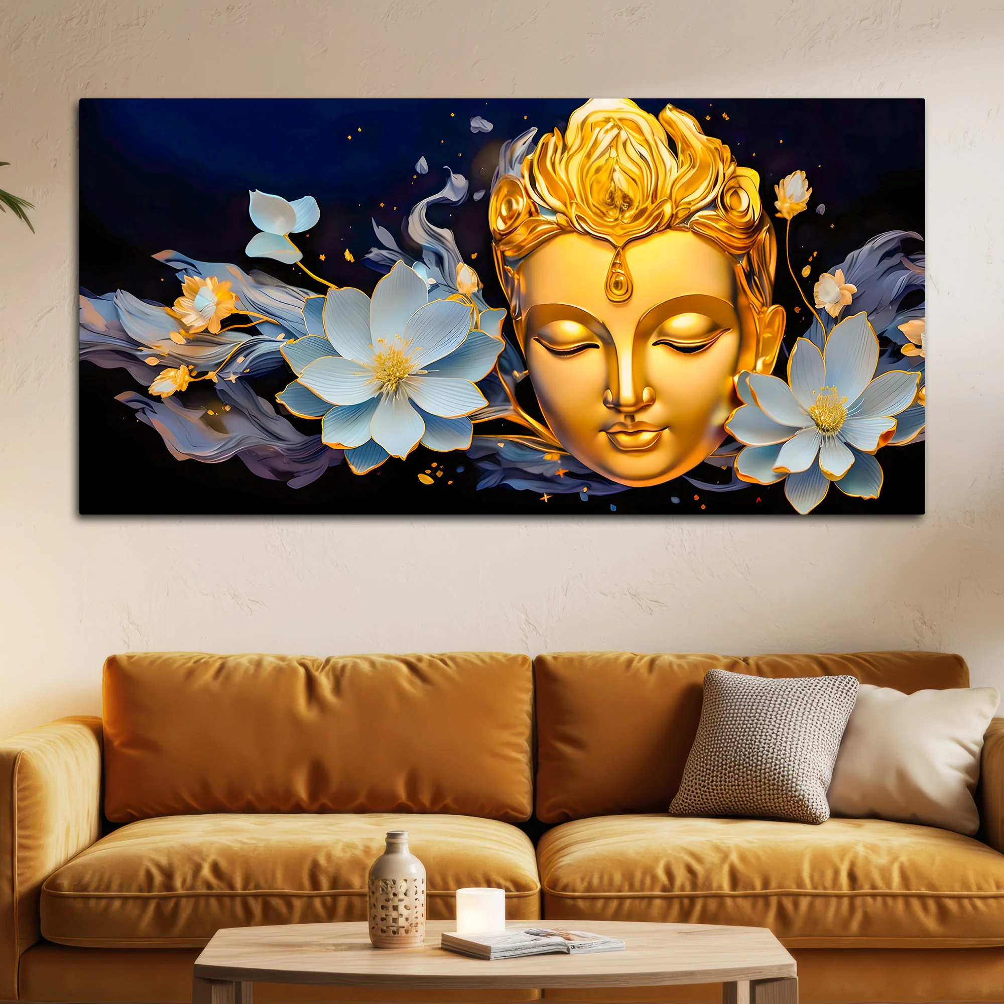 Peaceful Lord Buddha Canvas Painting for Modern Home - Image 3