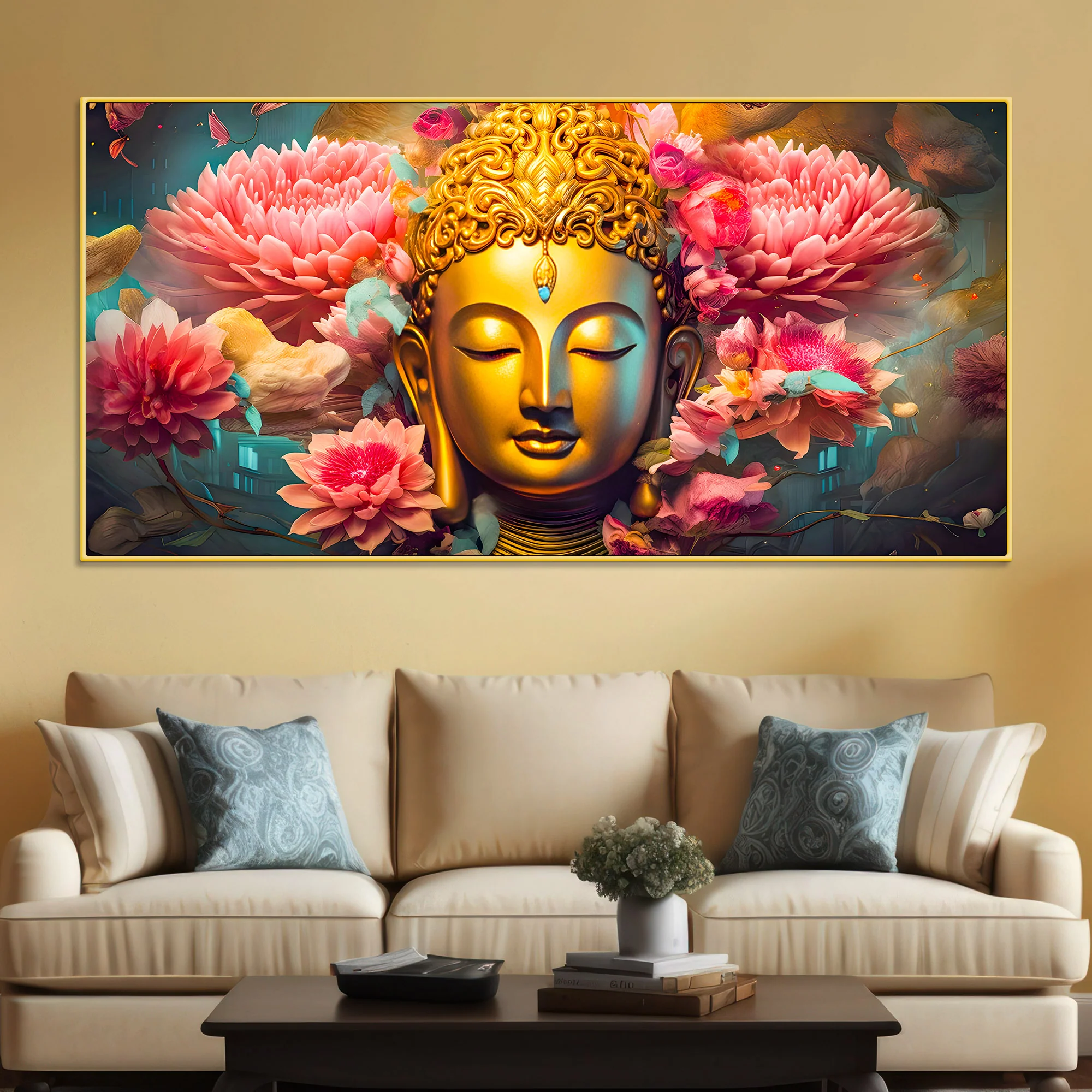 Peaceful Lord Buddha Wall Painting for Spiritual Home Decor