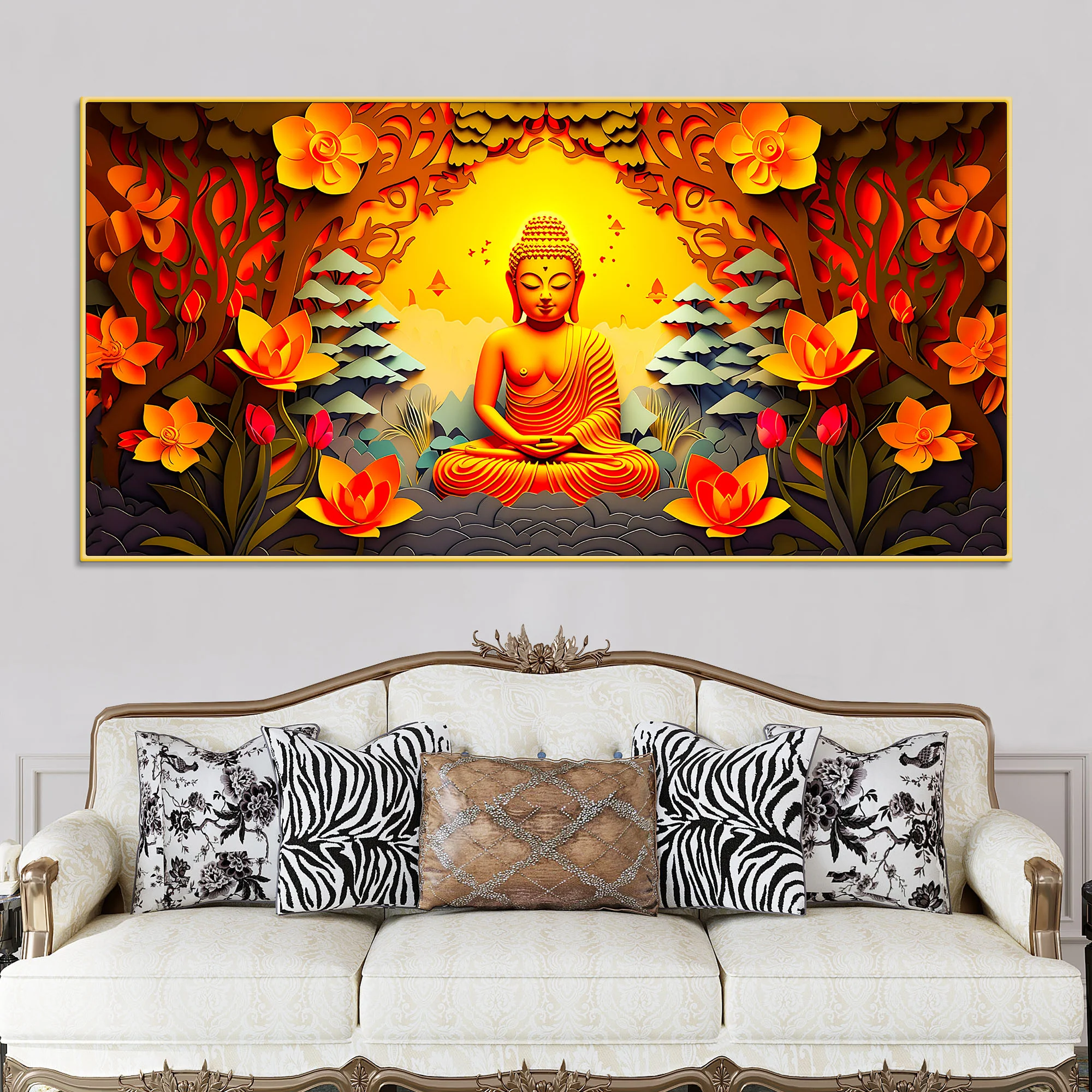 Peaceful Lord Buddha Wall Painting for Stylish Wall Décor