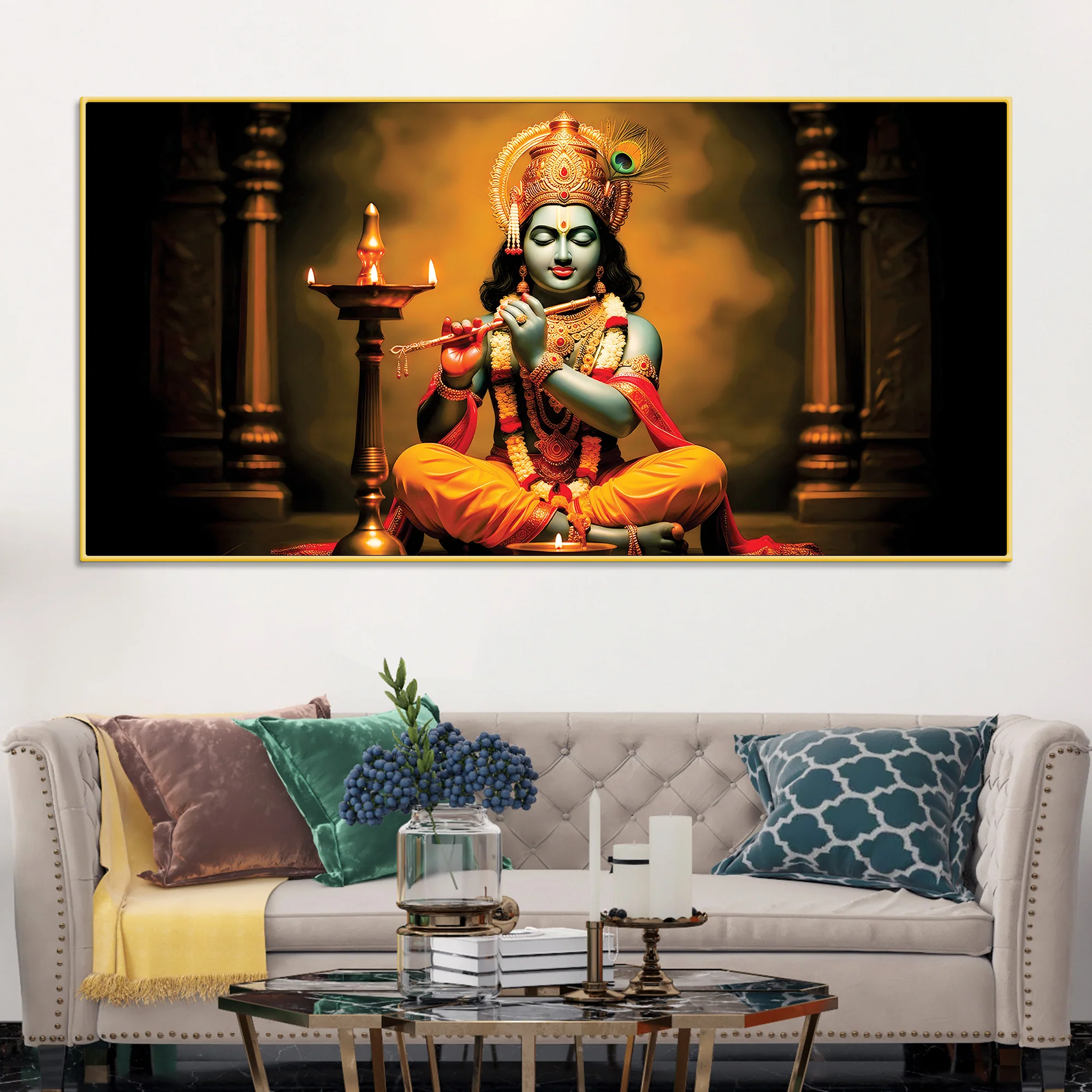 Peaceful Lord Krishna Canvas Painting for Home Decoration - Image 2