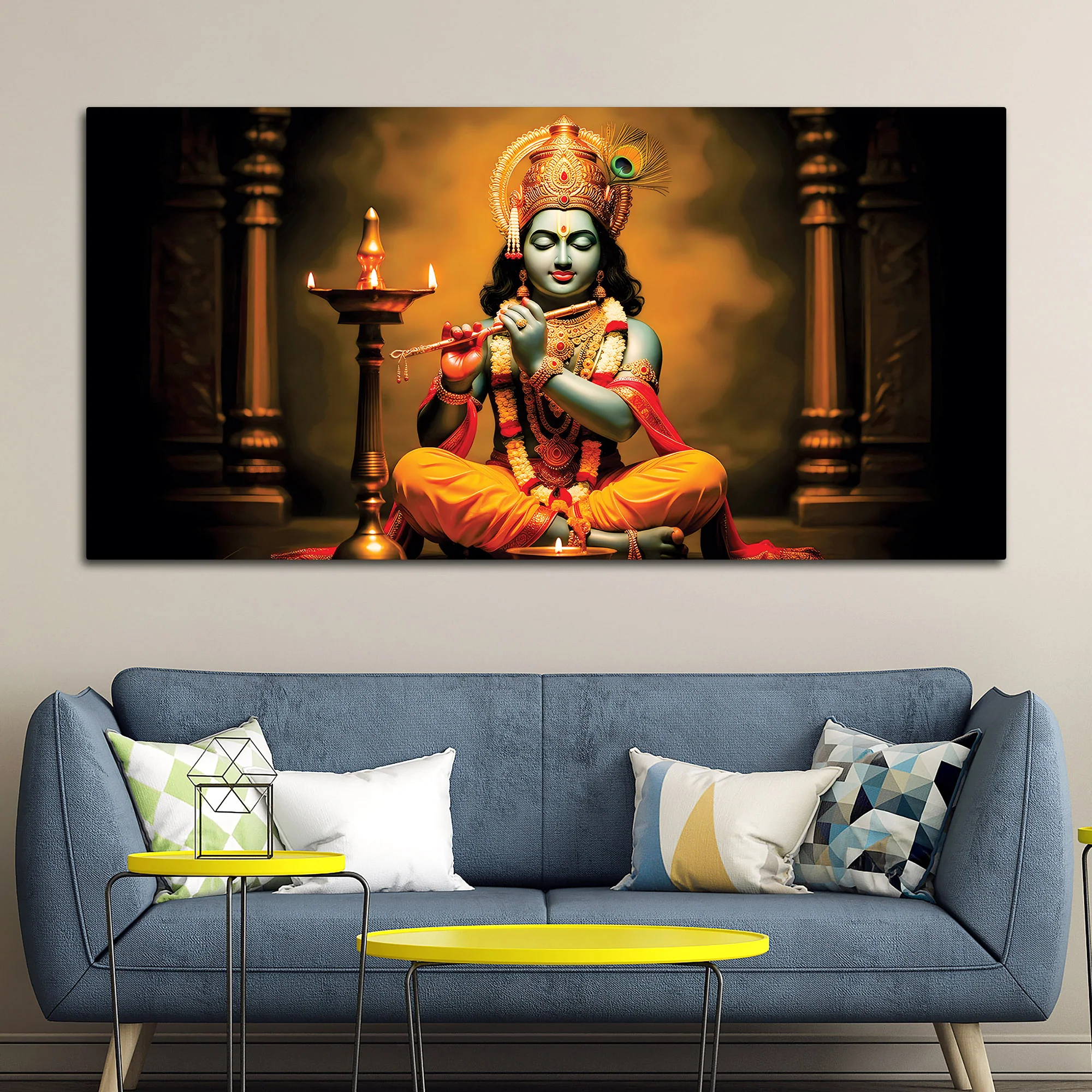Peaceful Lord Krishna Canvas Painting for Home Decoration - Image 3