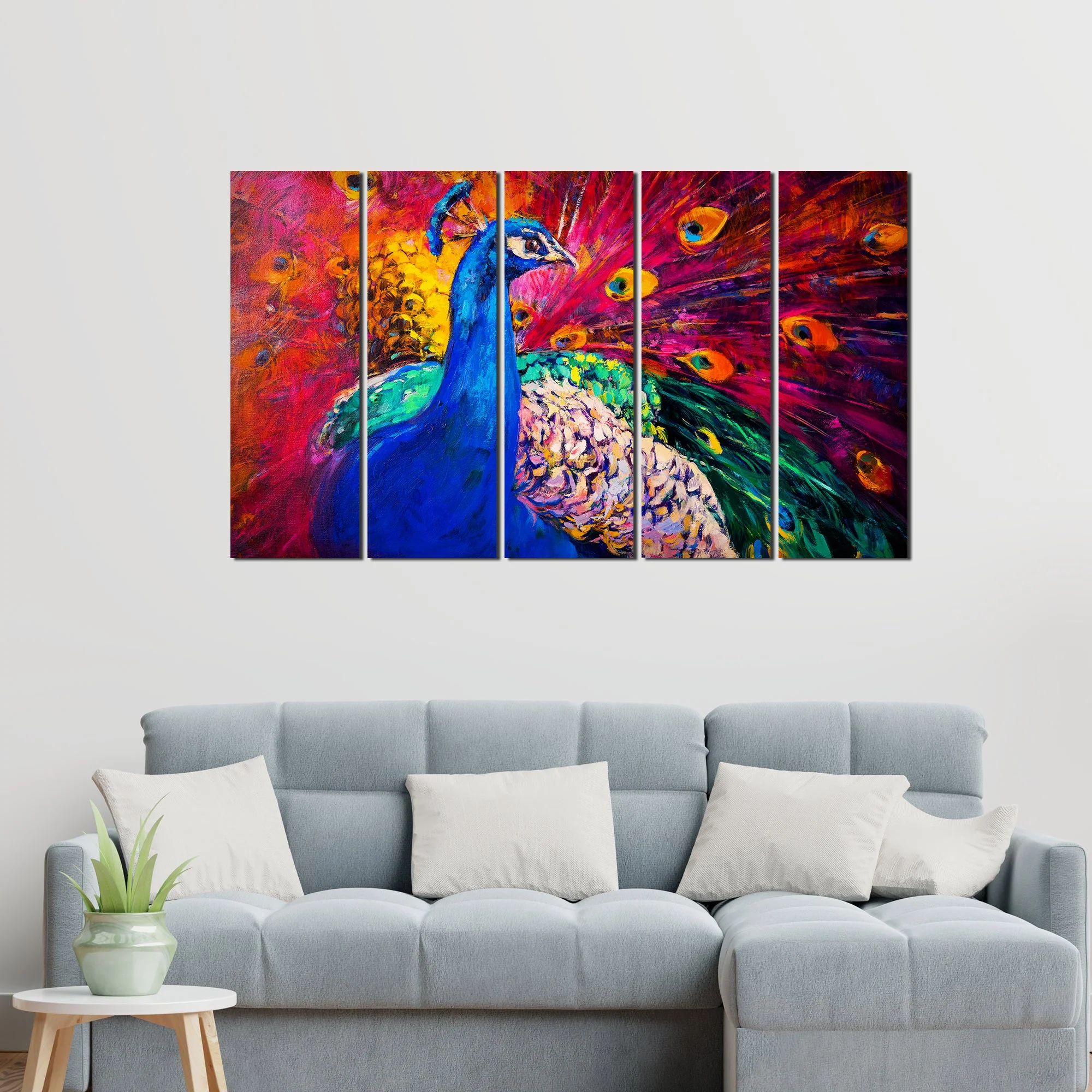 Beautiful Peacock Canvas Wall Painting 5 Pieces - Image 2