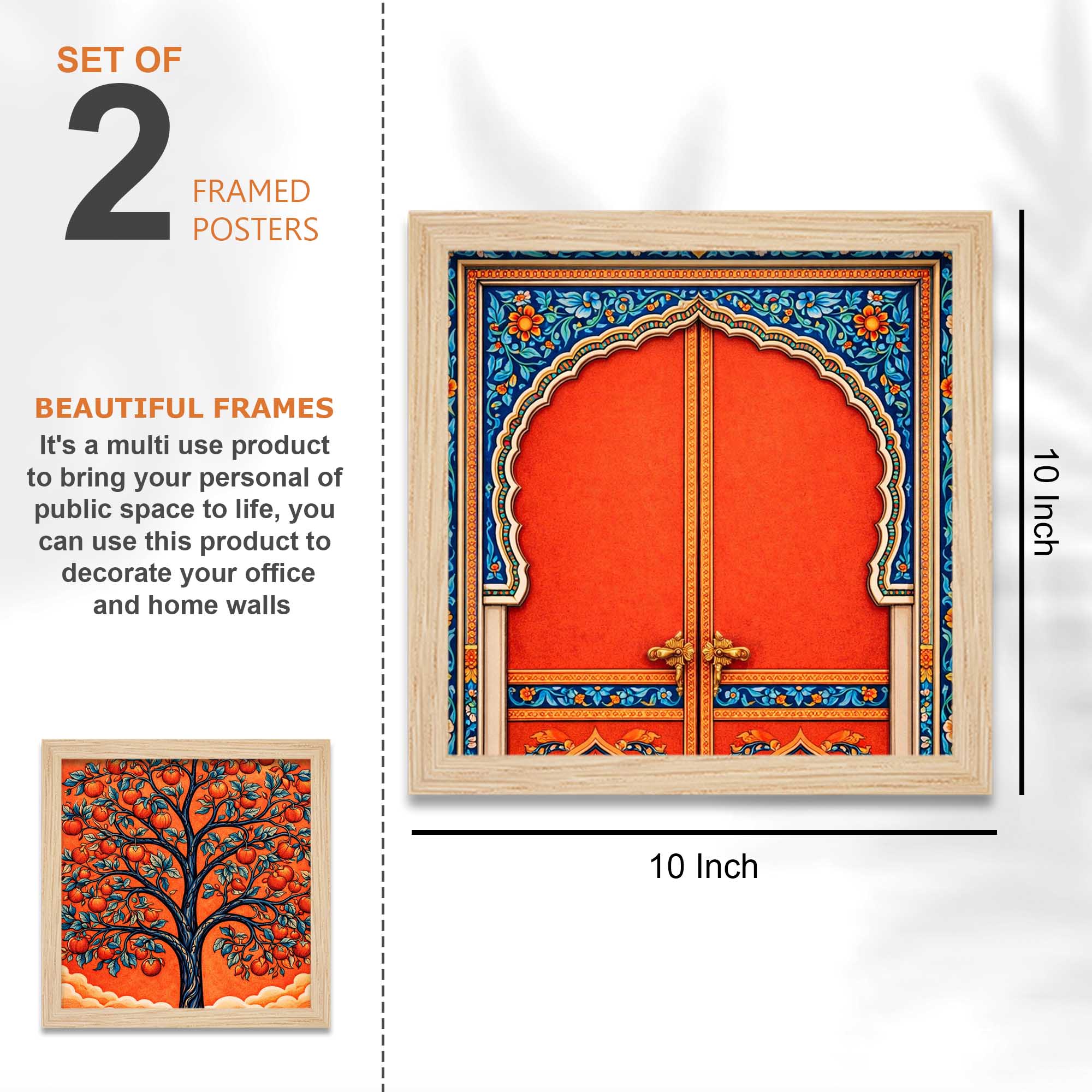 Peacock Deer Tree Indian Folk Art Wall Frame Set of Four - Image 4