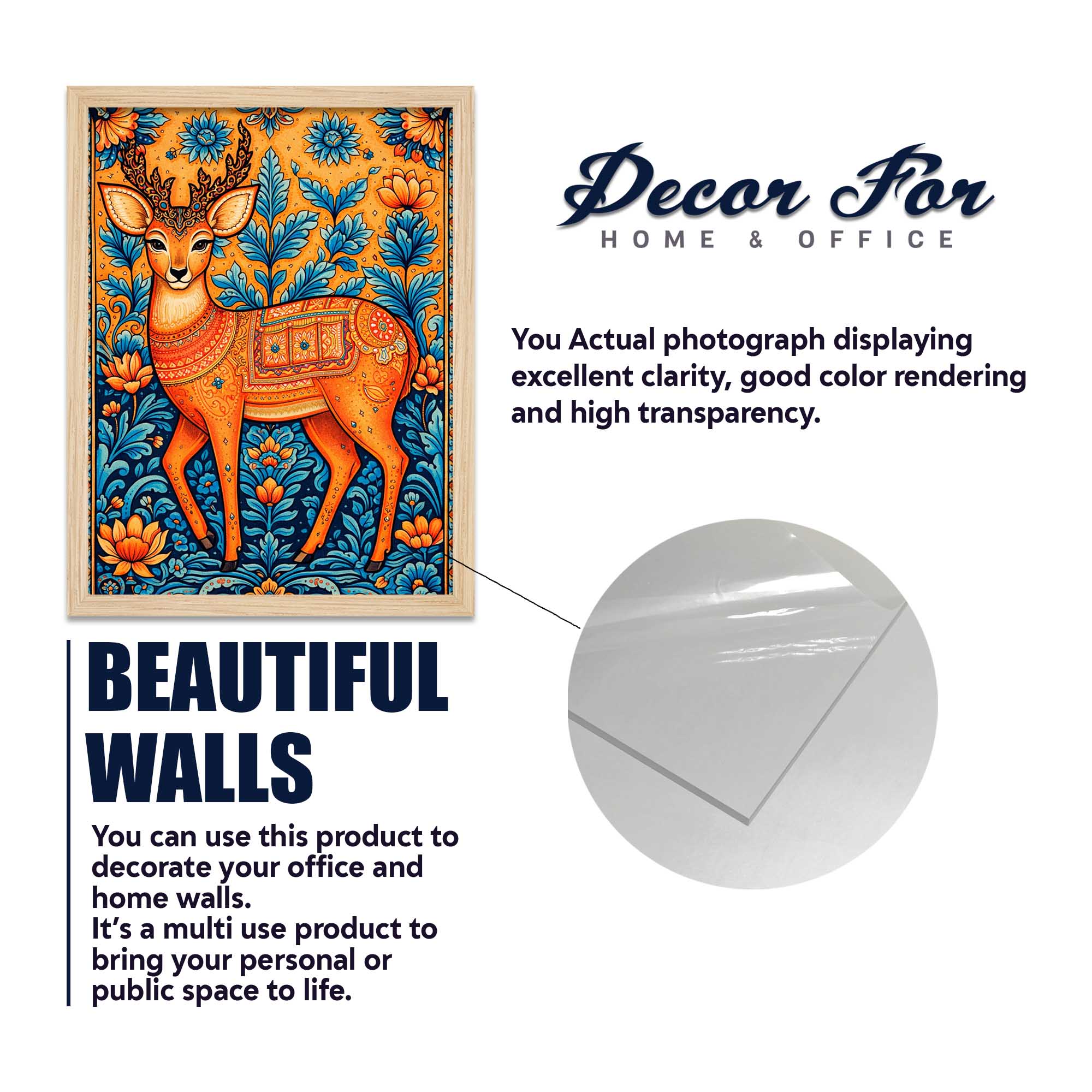 Peacock Deer Tree Indian Folk Art Wall Frame Set of Four - Image 6