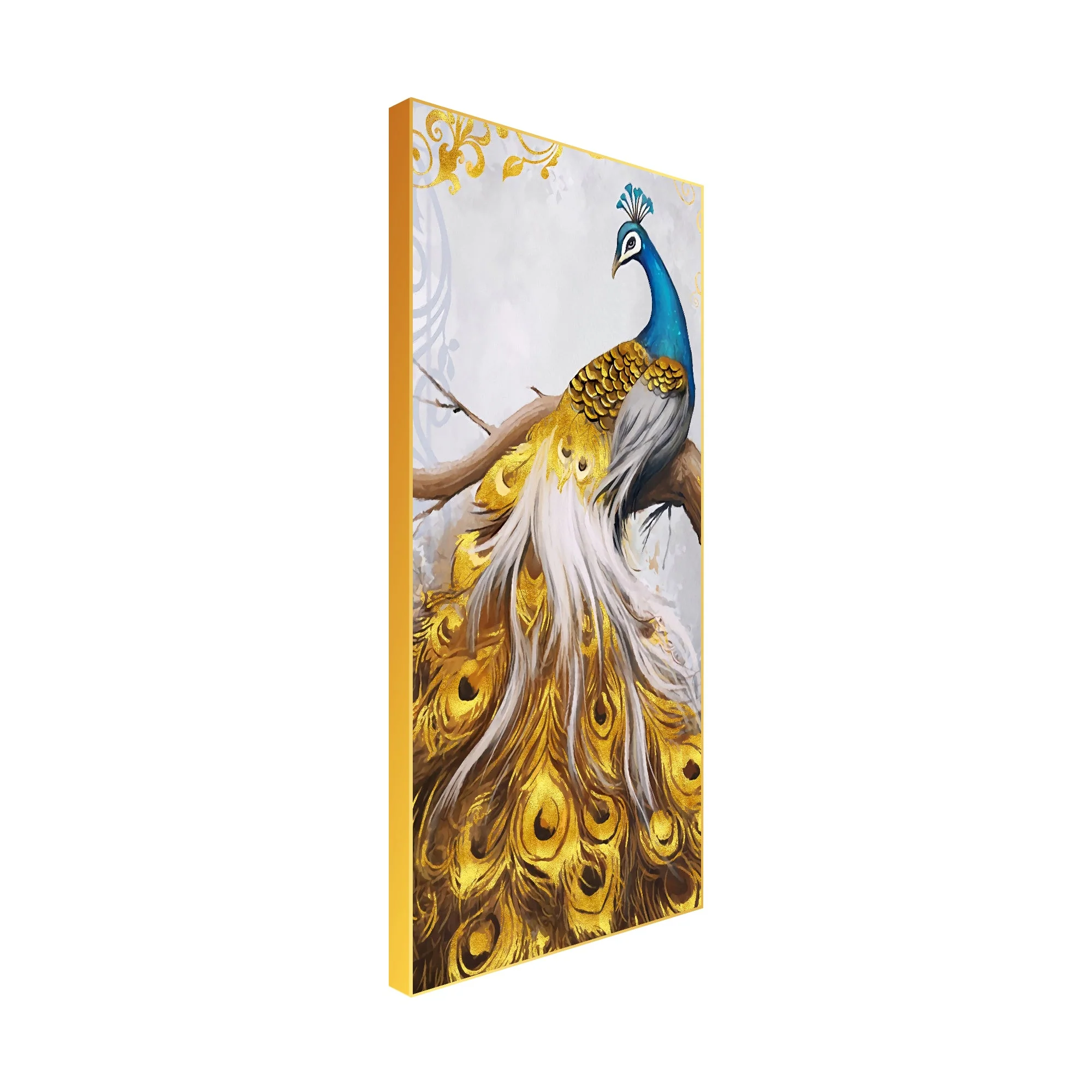 Peacock Golden Feather Floating Canvas Wall Painting - Image 6