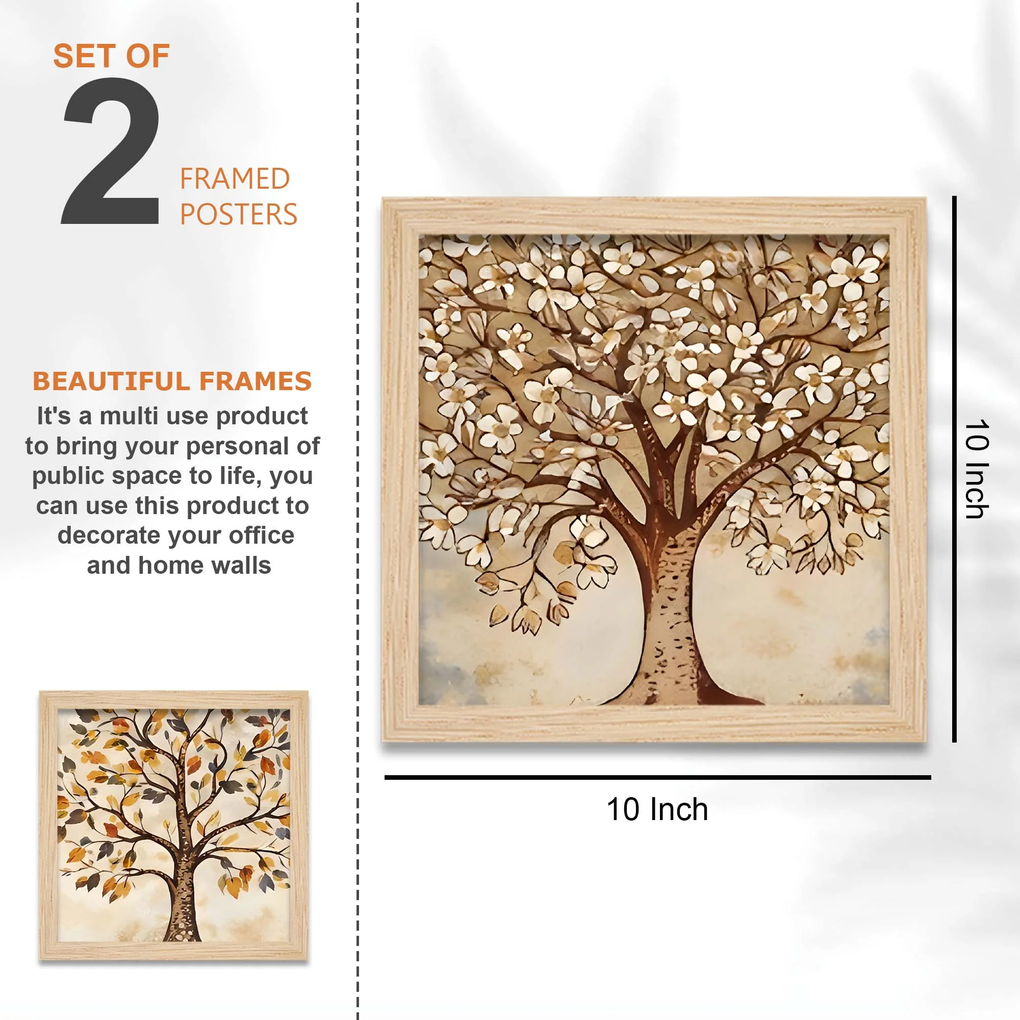 Peacock & Tree Nature Inspired Folk Art Wall Frame Set of Four - Image 4