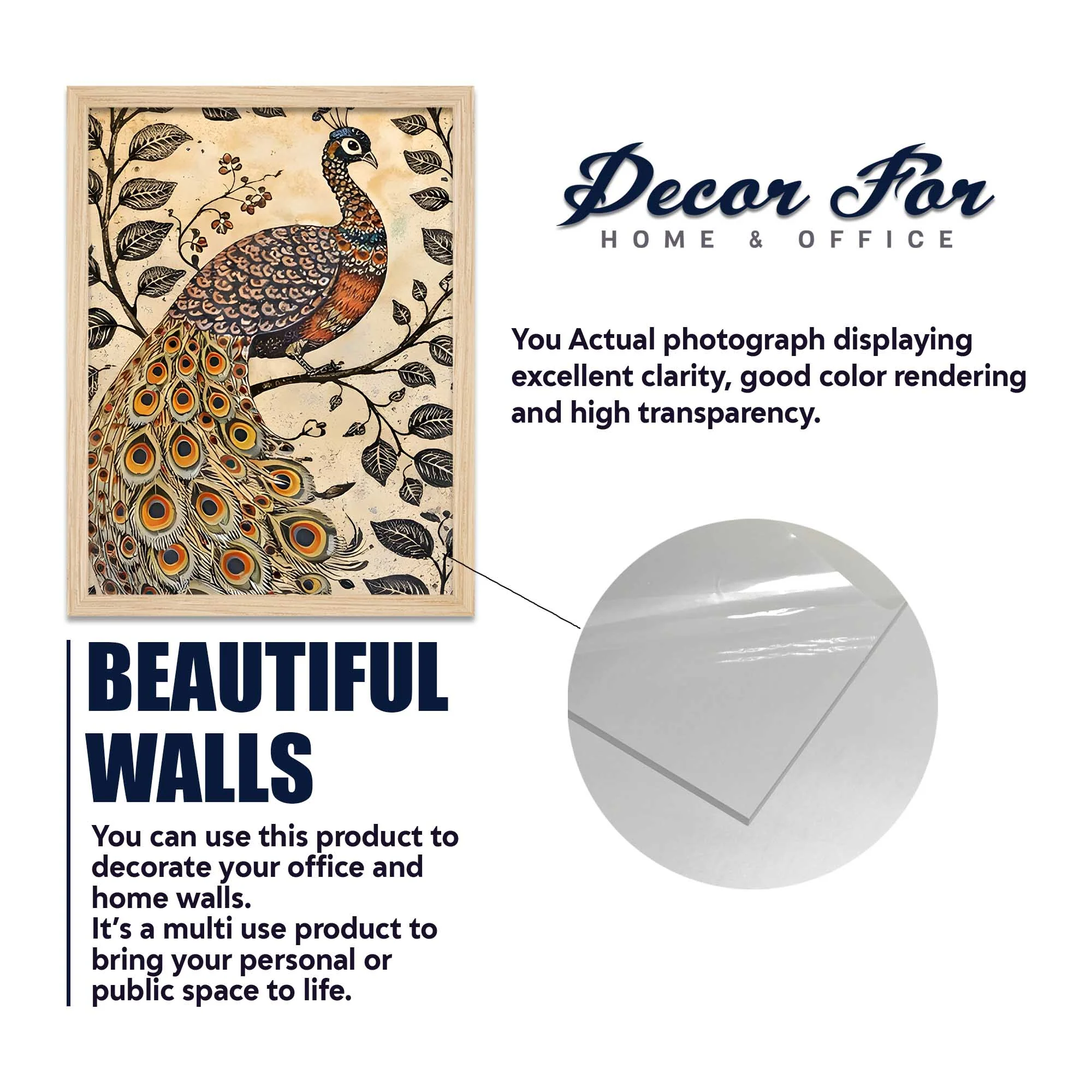 Peacock & Tree Nature Inspired Folk Art Wall Frame Set of Four - Image 6