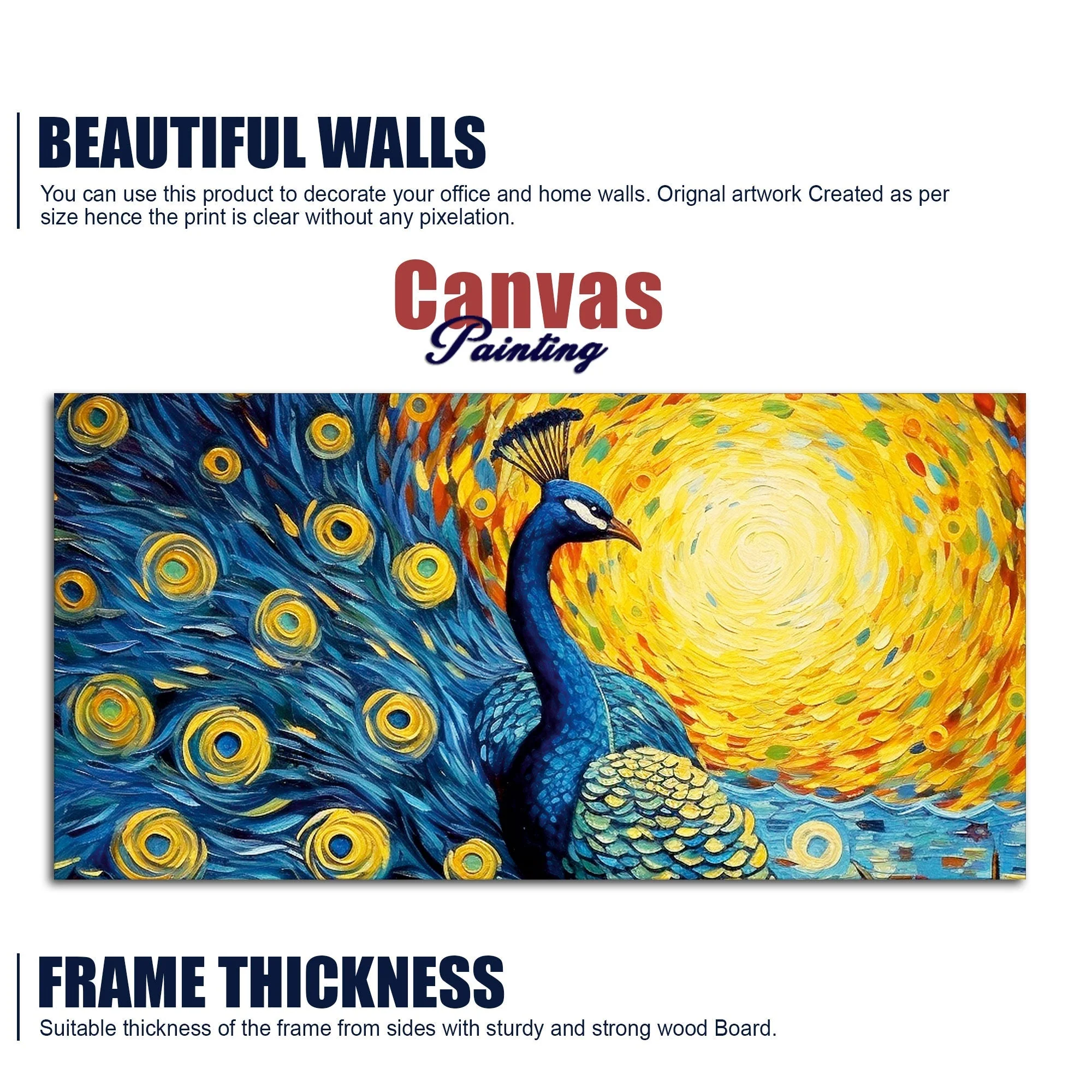 Peacock with Beautiful Feather Canvas Wall Painiting - Image 6