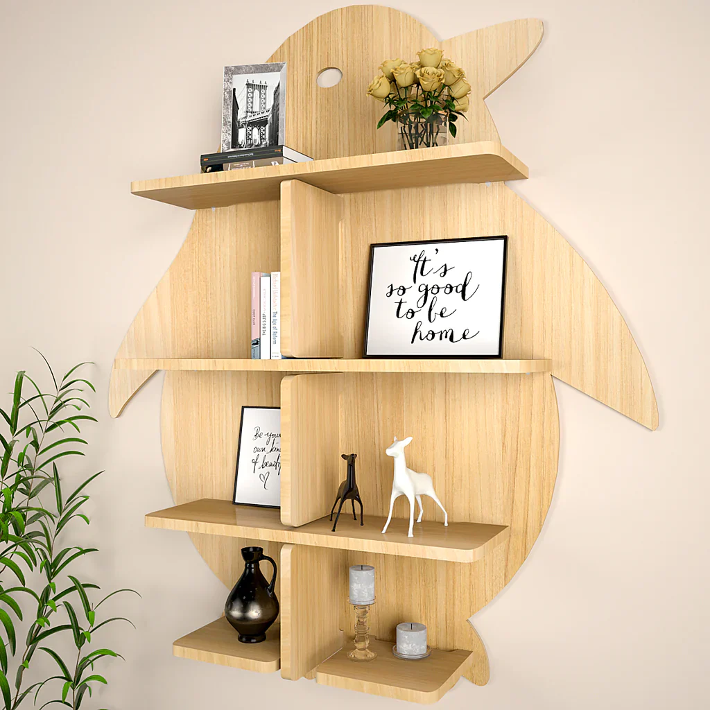Penguin Backlit Designer Wooden Wall Shelf / Book Shelf / Night Light, Light Oak Finish - Image 4
