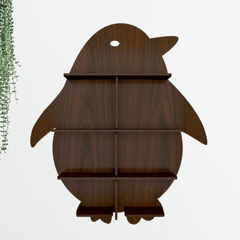 Penguin Backlit Designer Wooden Wall Shelf / Book Shelf / Night Light, Walnut Finish - Image 4