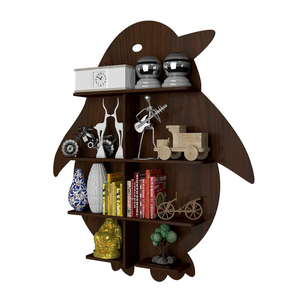 Penguin Backlit Designer Wooden Wall Shelf / Book Shelf / Night Light, Walnut Finish - Image 5