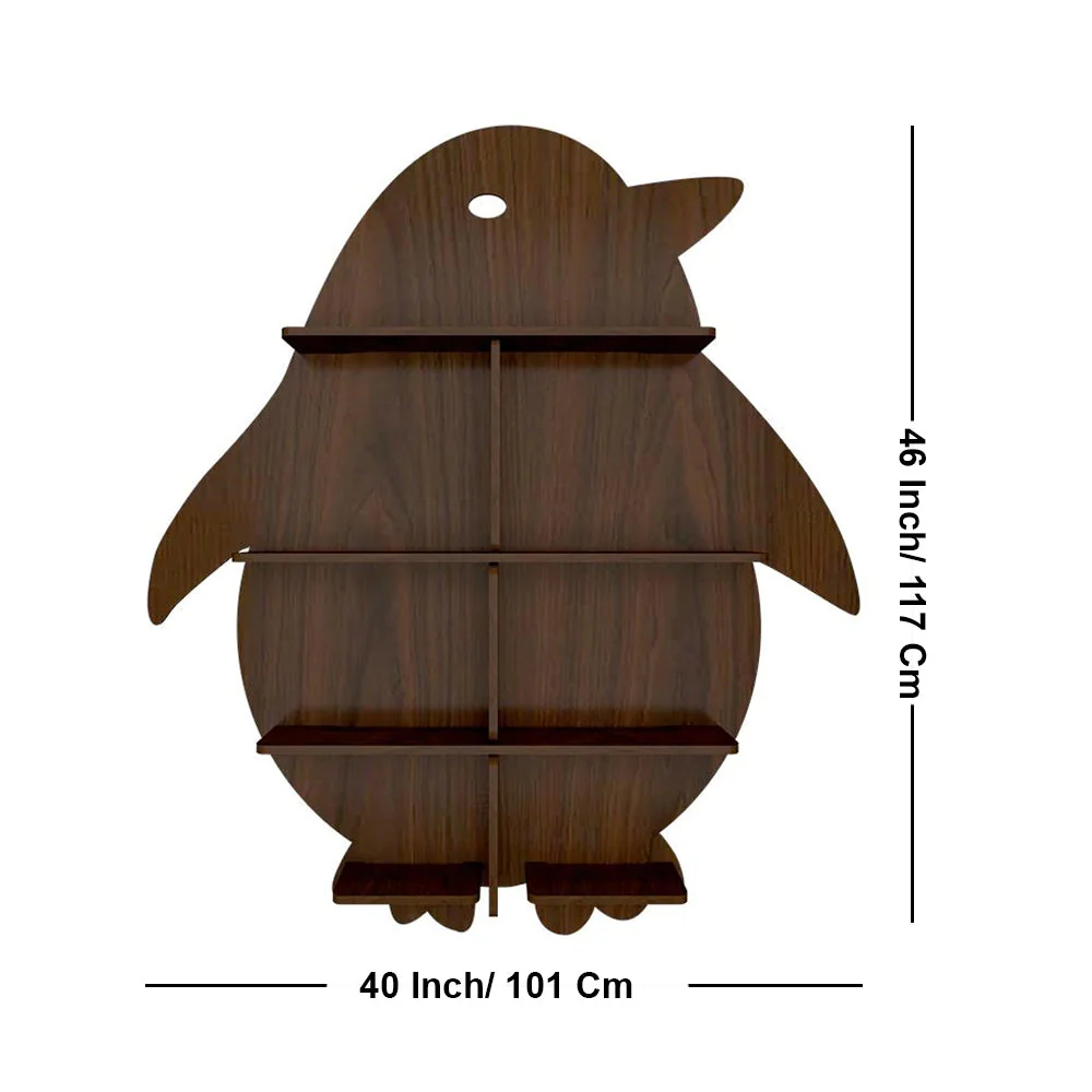 Penguin Backlit Designer Wooden Wall Shelf / Book Shelf / Night Light, Walnut Finish - Image 7