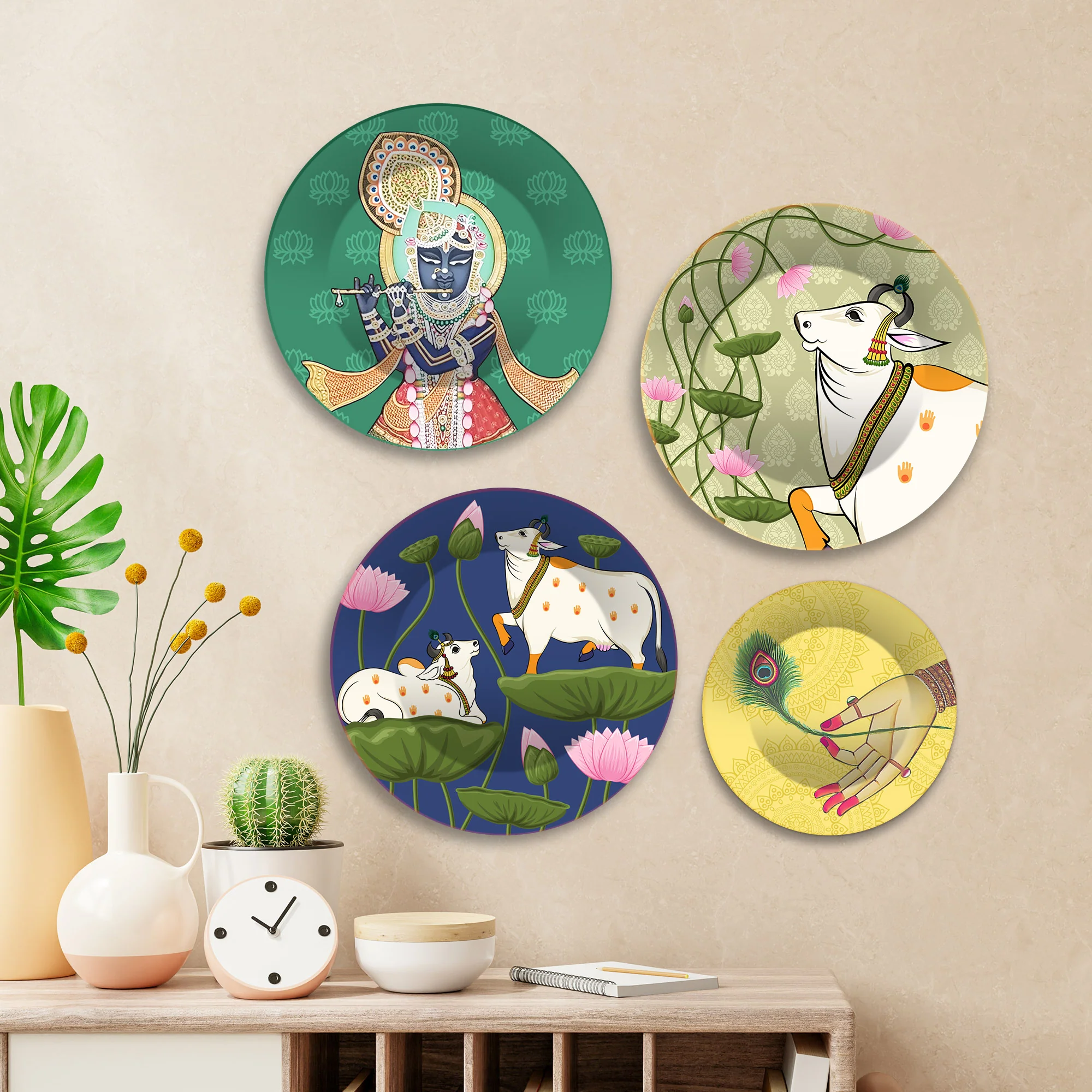 Pichwai Art of Shrinath ji Premium Wall Plates Painting Set of Four - Image 2
