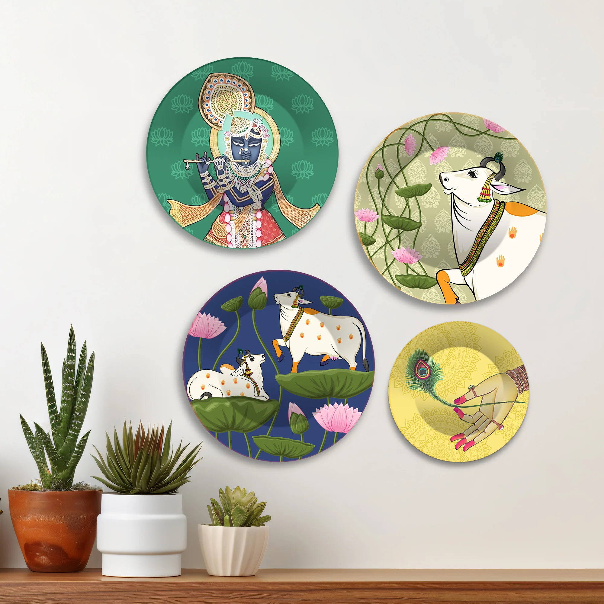 Pichwai Art of Shrinath ji Premium Wall Plates Painting Set of Four - Image 3