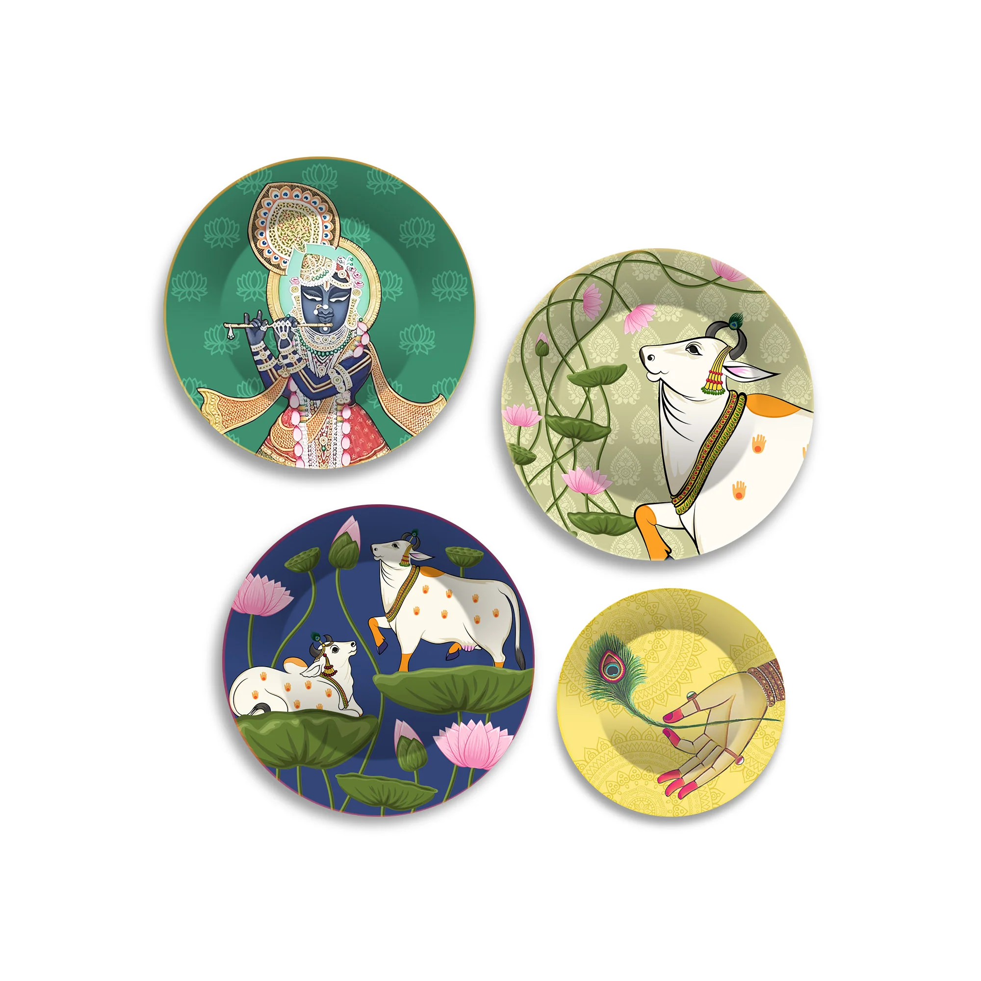 Pichwai Art of Shrinath ji Premium Wall Plates Painting Set of Four - Image 4