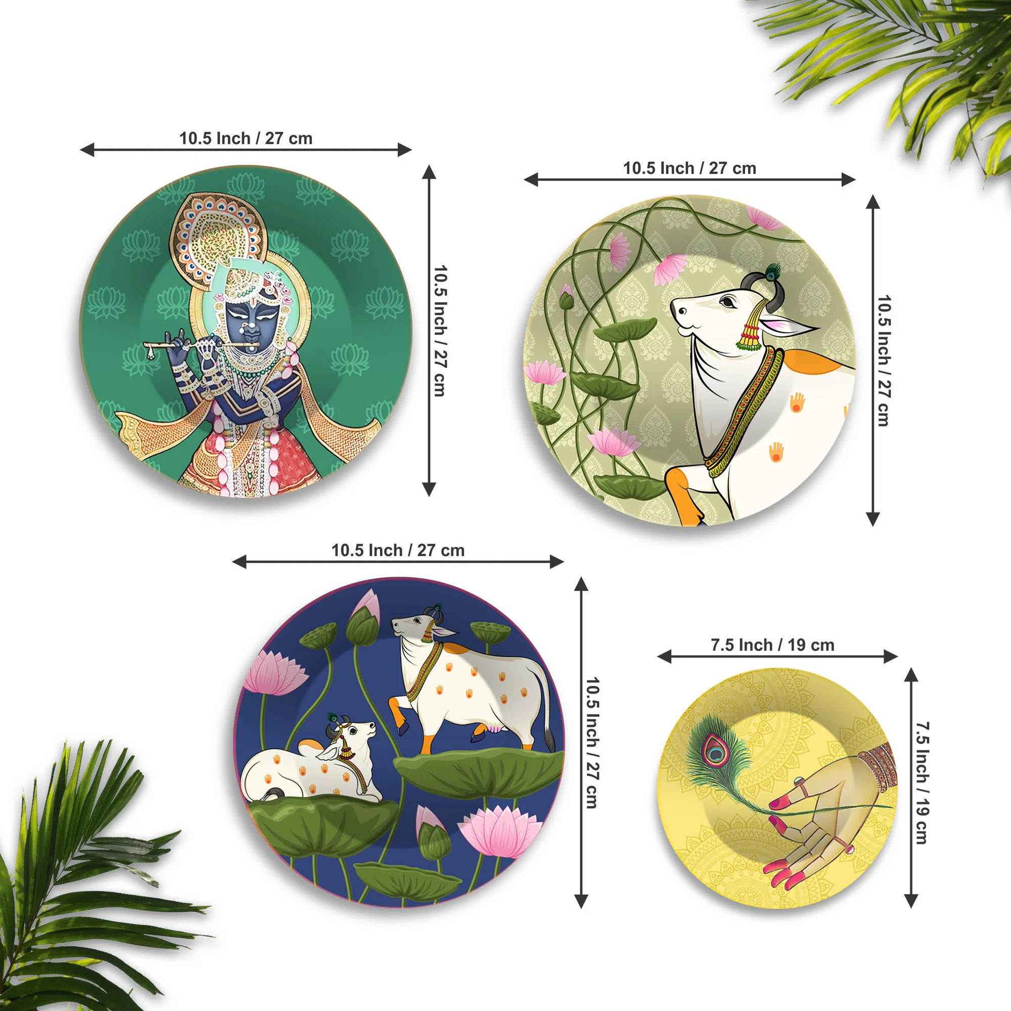 Pichwai Art of Shrinath ji Premium Wall Plates Painting Set of Four - Image 7
